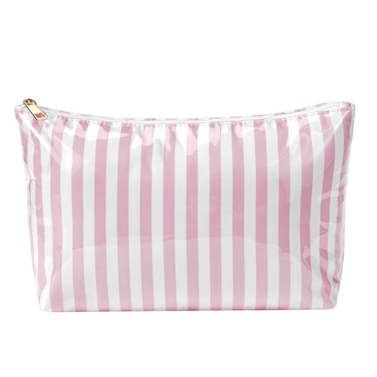 Lestikave Large PVC Waterproof Striped Makeup Bag(04Pink Stripe) - thewildfolk Lestikave Large PVC Waterproof Striped Makeup Bag(04Pink Stripe)