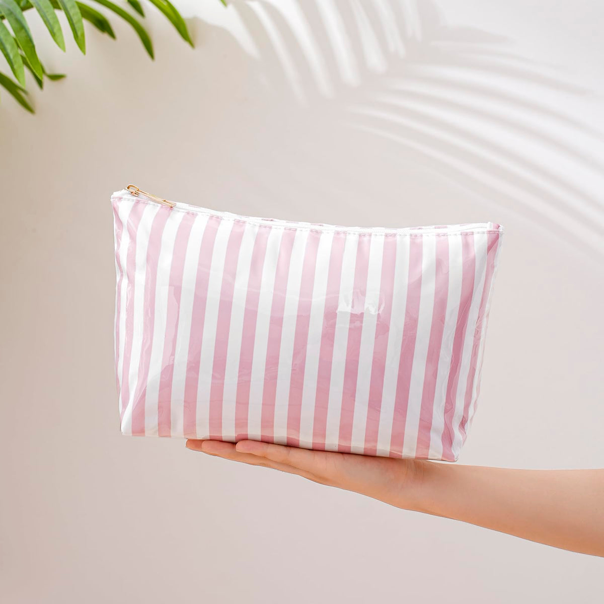 Lestikave Large PVC Waterproof Striped Makeup Bag(04Pink Stripe) - thewildfolk Lestikave Large PVC Waterproof Striped Makeup Bag(04Pink Stripe)