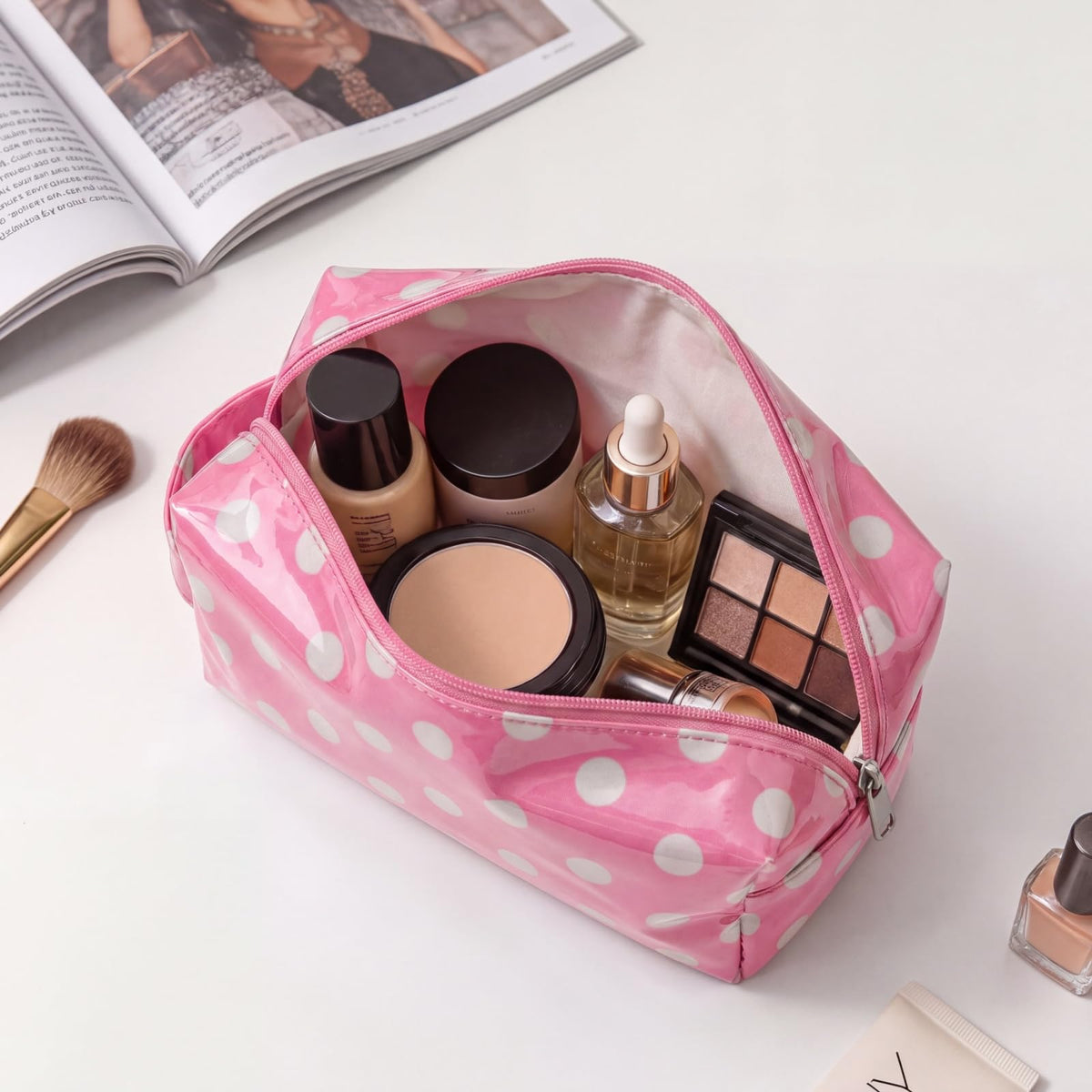 Lestikave PVC Striped Clear Coated Waterproof Makeup Bag(17Light Pink) - thewildfolk Lestikave PVC Striped Clear Coated Waterproof Makeup Bag(17Light Pink)