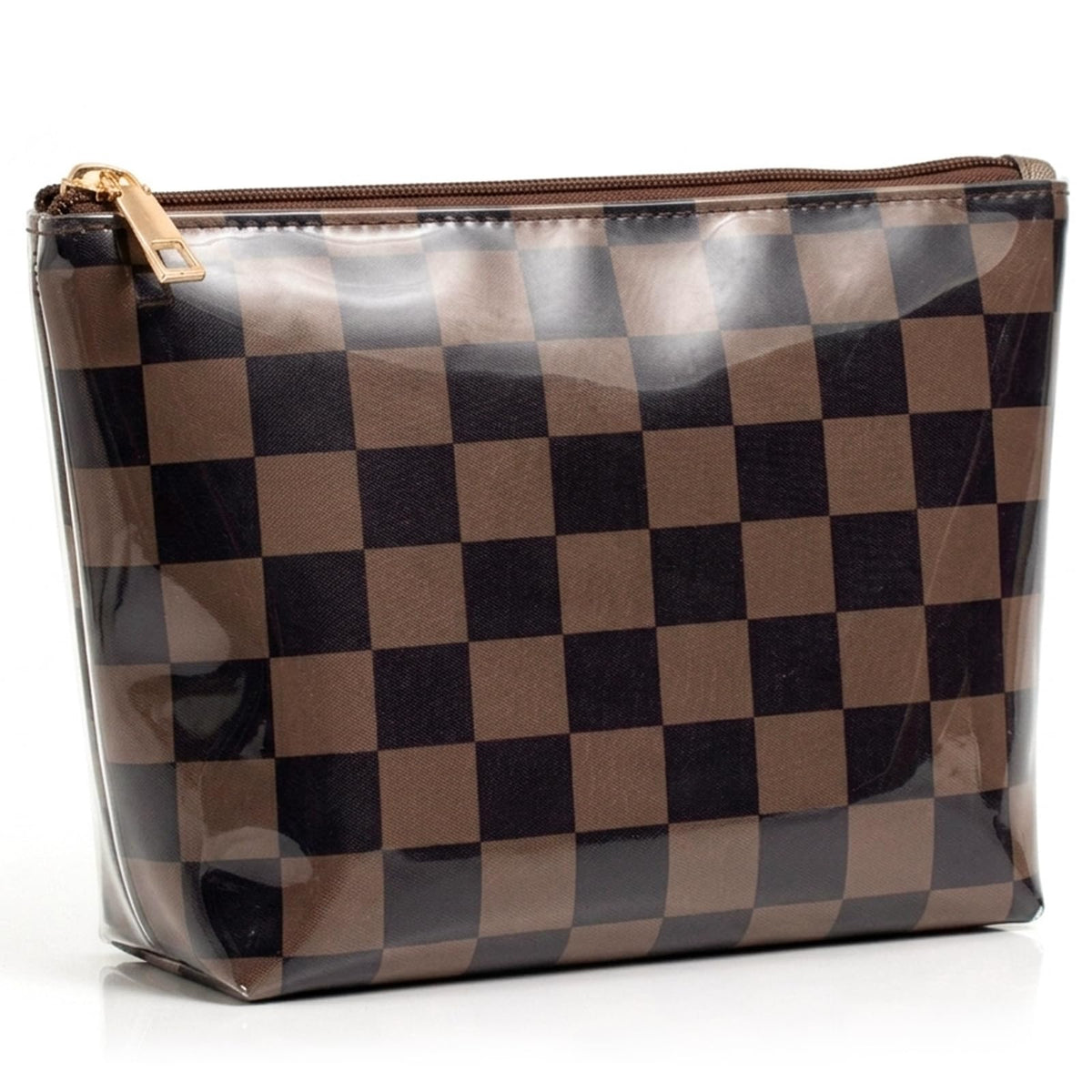 LETGO Dark Brown White Checkered Makeup Bag for Women,Waterproof Travel Beach Cosmetic Pouch,Sandproof Sunscreen Bag Pouch,Preppy Makeup Bag for Vacation Beach Summer Essentials(Checkered-Tan) - thewildfolk LETGO Dark Brown White Checkered Makeup Bag for Women,Waterproof Travel Beach Cosmetic Pouch,Sandproof Sunscreen Bag Pouch,Preppy Makeup Bag for Vacation Beach Summer Essentials(Checkered-Tan)
