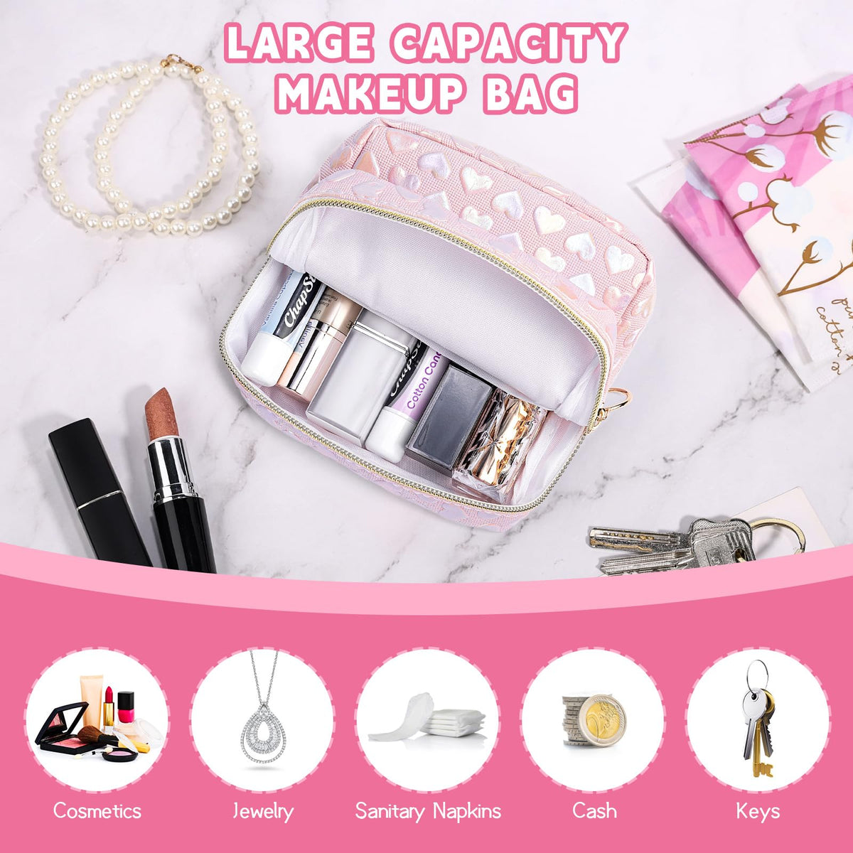 Likesing 5.1" Mini Makeup Bag for Purse, Leather Small Makeup Pouch Travel Cosmetic Make up Bags for Women Girls, Cute Preppy Mini Toiletry Bag Coin Pouch Period Bag(3D Love Pink) - thewildfolk Likesing 5.1" Mini Makeup Bag for Purse, Leather Small Makeup Pouch Travel Cosmetic Make up Bags for Women Girls, Cute Preppy Mini Toiletry Bag Coin Pouch Period Bag(3D Love Pink)