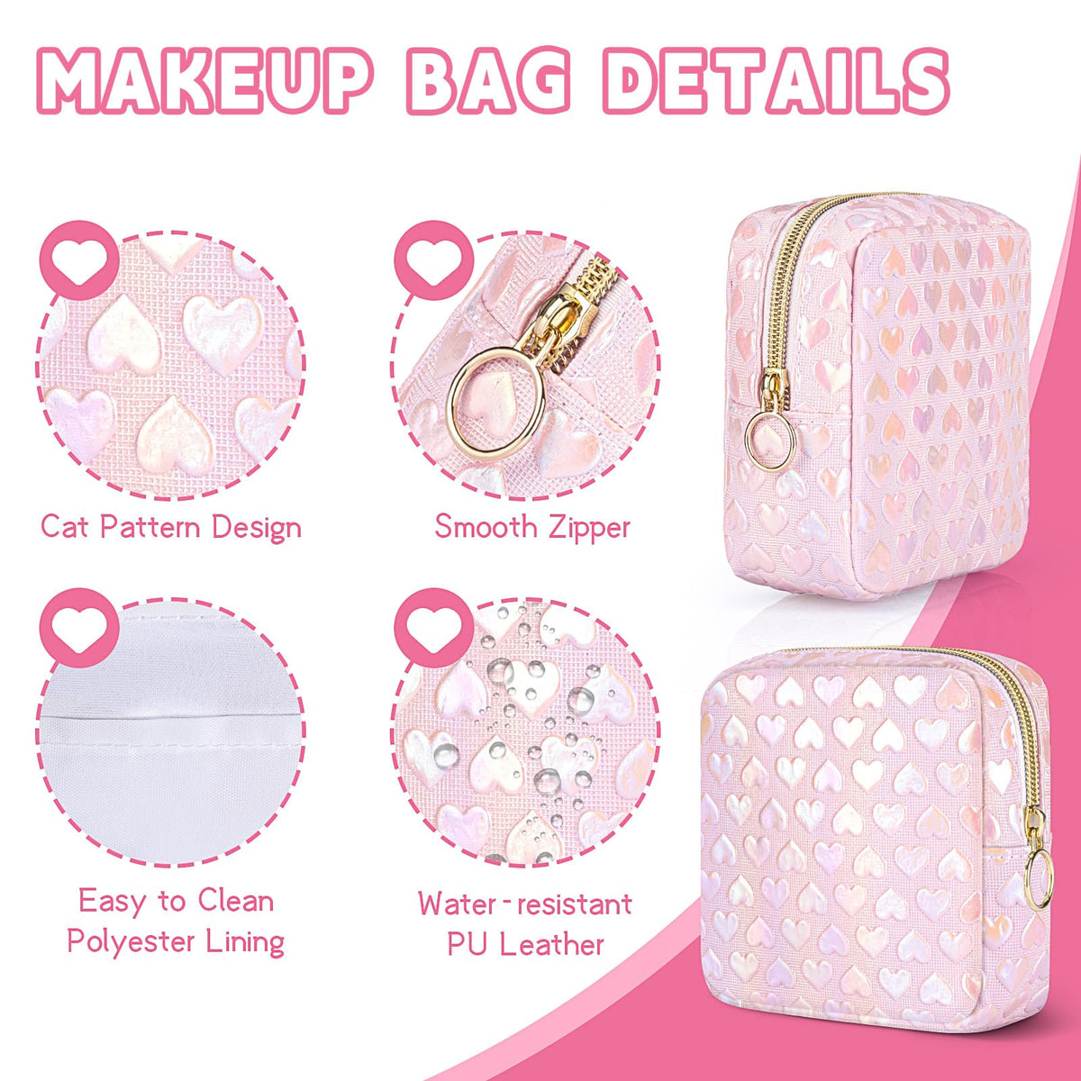 Likesing 5.1" Mini Makeup Bag for Purse, Leather Small Makeup Pouch Travel Cosmetic Make up Bags for Women Girls, Cute Preppy Mini Toiletry Bag Coin Pouch Period Bag(3D Love Pink) - thewildfolk Likesing 5.1" Mini Makeup Bag for Purse, Leather Small Makeup Pouch Travel Cosmetic Make up Bags for Women Girls, Cute Preppy Mini Toiletry Bag Coin Pouch Period Bag(3D Love Pink)