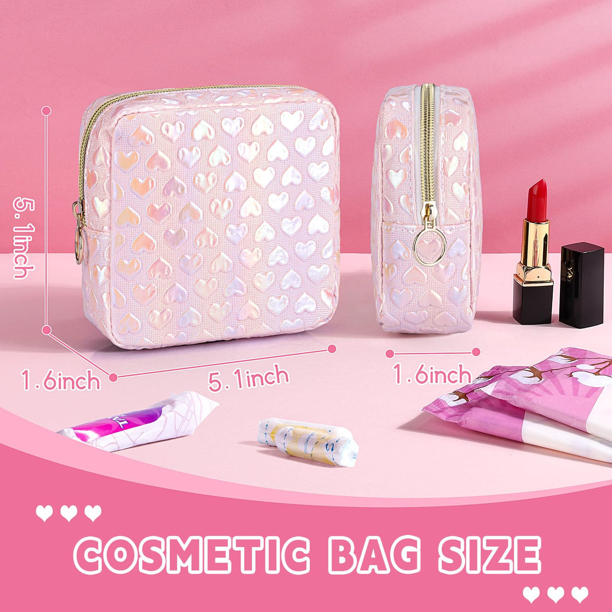 Likesing 5.1" Mini Makeup Bag for Purse, Leather Small Makeup Pouch Travel Cosmetic Make up Bags for Women Girls, Cute Preppy Mini Toiletry Bag Coin Pouch Period Bag(3D Love Pink) - thewildfolk Likesing 5.1" Mini Makeup Bag for Purse, Leather Small Makeup Pouch Travel Cosmetic Make up Bags for Women Girls, Cute Preppy Mini Toiletry Bag Coin Pouch Period Bag(3D Love Pink)