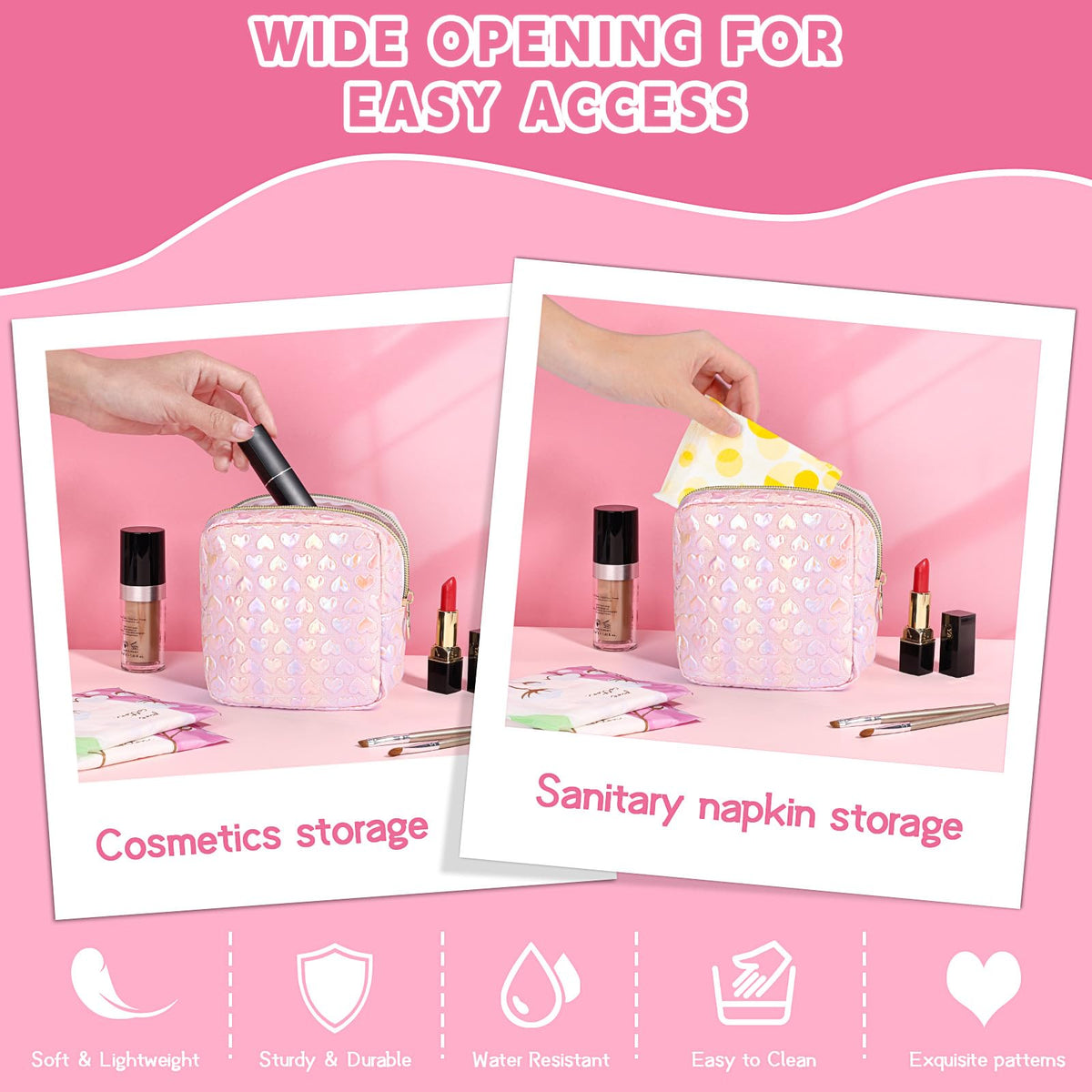Likesing 5.1" Mini Makeup Bag for Purse, Leather Small Makeup Pouch Travel Cosmetic Make up Bags for Women Girls, Cute Preppy Mini Toiletry Bag Coin Pouch Period Bag(3D Love Pink) - thewildfolk Likesing 5.1" Mini Makeup Bag for Purse, Leather Small Makeup Pouch Travel Cosmetic Make up Bags for Women Girls, Cute Preppy Mini Toiletry Bag Coin Pouch Period Bag(3D Love Pink)