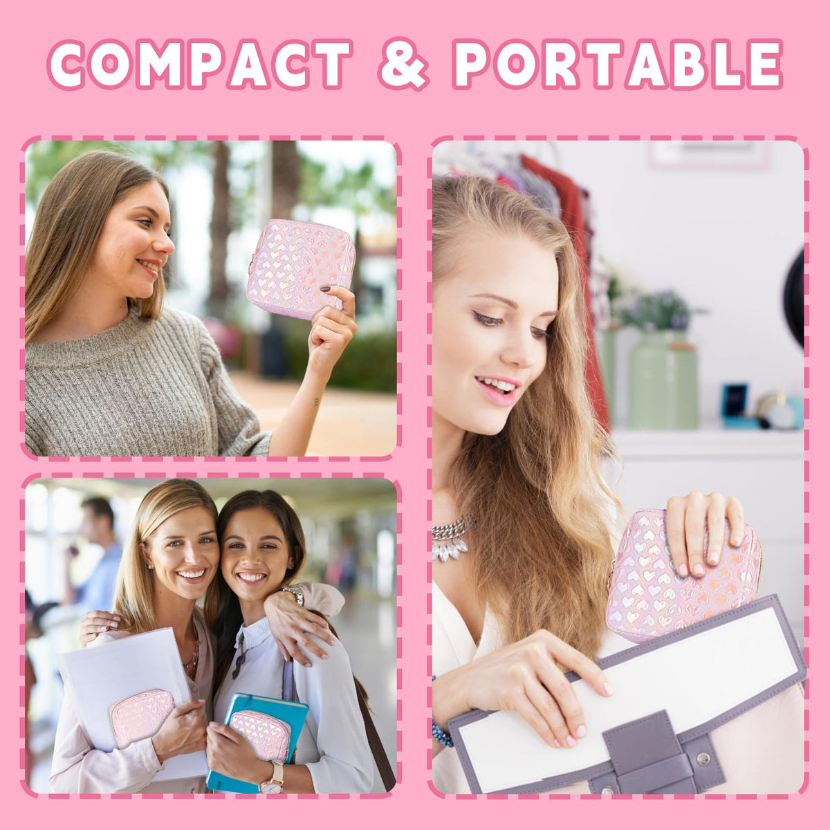 Likesing 5.1" Mini Makeup Bag for Purse, Leather Small Makeup Pouch Travel Cosmetic Make up Bags for Women Girls, Cute Preppy Mini Toiletry Bag Coin Pouch Period Bag(3D Love Pink) - thewildfolk Likesing 5.1" Mini Makeup Bag for Purse, Leather Small Makeup Pouch Travel Cosmetic Make up Bags for Women Girls, Cute Preppy Mini Toiletry Bag Coin Pouch Period Bag(3D Love Pink)