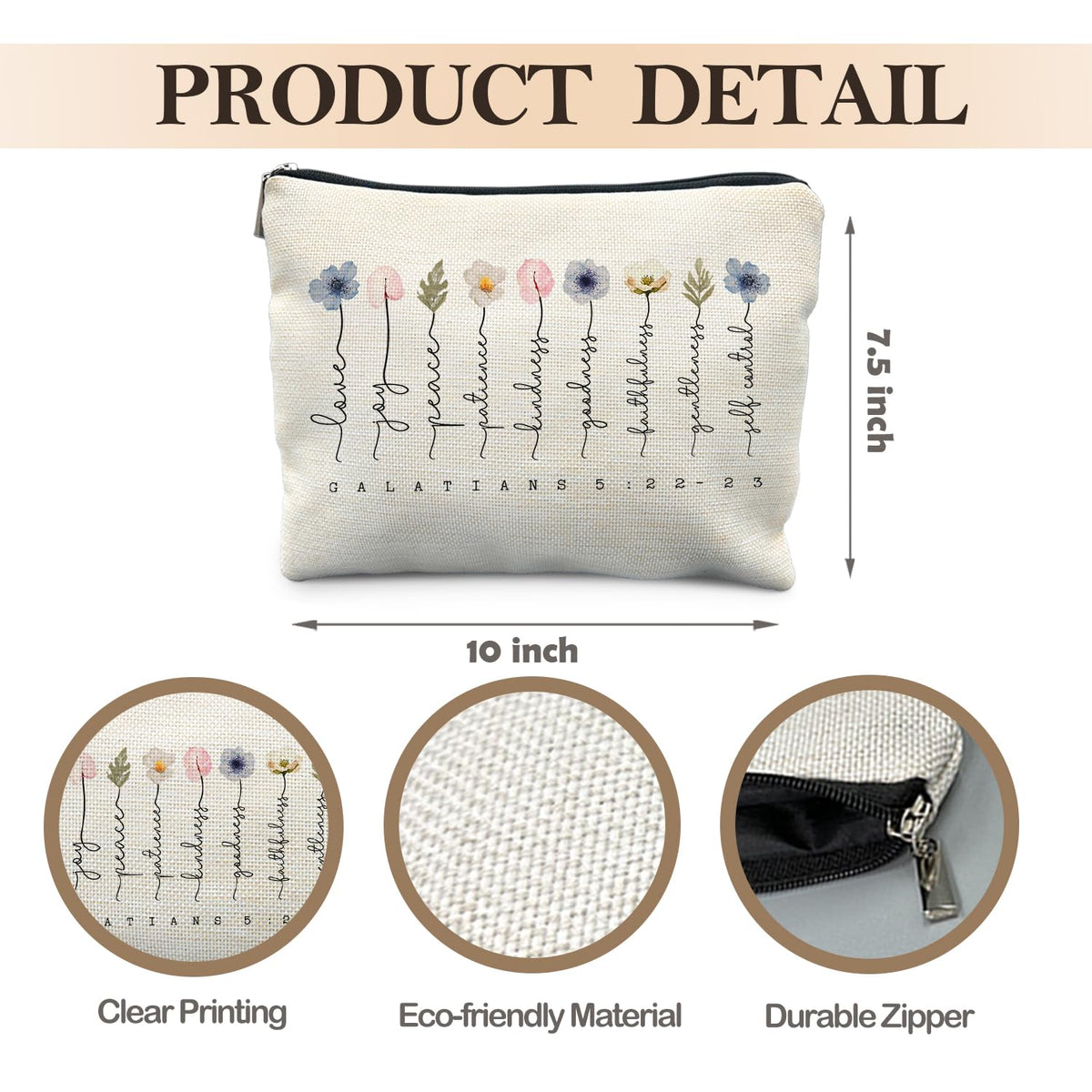 Likjad Christian Gifts Makeup Bag, Floral Christian Cosmetic Bags for Women, Galatians 5:22-23 Bible Verse Makeup Pouch, Faith Based Gifts Zipper Pouch - thewildfolk Likjad Christian Gifts Makeup Bag, Floral Christian Cosmetic Bags for Women, Galatians 5:22-23 Bible Verse Makeup Pouch, Faith Based Gifts Zipper Pouch