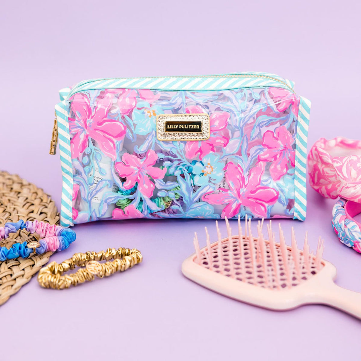 Lilly Pulitzer Vinyl Pouch, Beachside Haven - thewildfolk Lilly Pulitzer Vinyl Pouch, Beachside Haven