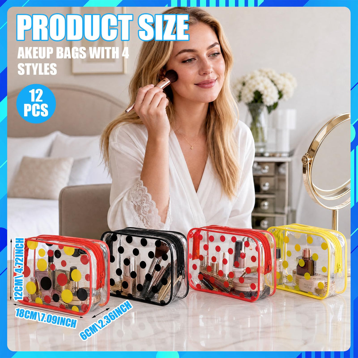 Locmeo 12 Pcs Cartoon Mouse Makeup Bag Bulk Red Yellow White Black Polka Dots Cosmetic Bag PVC Clear Toiletry Zipper Pouch for Women Female Graduation Birthday Party Gifts Decorations Supplies - thewildfolk Locmeo 12 Pcs Cartoon Mouse Makeup Bag Bulk Red Yellow White Black Polka Dots Cosmetic Bag PVC Clear Toiletry Zipper Pouch for Women Female Graduation Birthday Party Gifts Decorations Supplies
