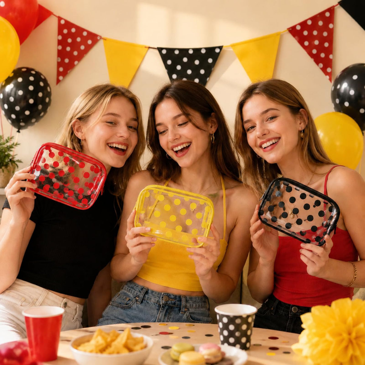 Locmeo 12 Pcs Cartoon Mouse Makeup Bag Bulk Red Yellow White Black Polka Dots Cosmetic Bag PVC Clear Toiletry Zipper Pouch for Women Female Graduation Birthday Party Gifts Decorations Supplies - thewildfolk Locmeo 12 Pcs Cartoon Mouse Makeup Bag Bulk Red Yellow White Black Polka Dots Cosmetic Bag PVC Clear Toiletry Zipper Pouch for Women Female Graduation Birthday Party Gifts Decorations Supplies