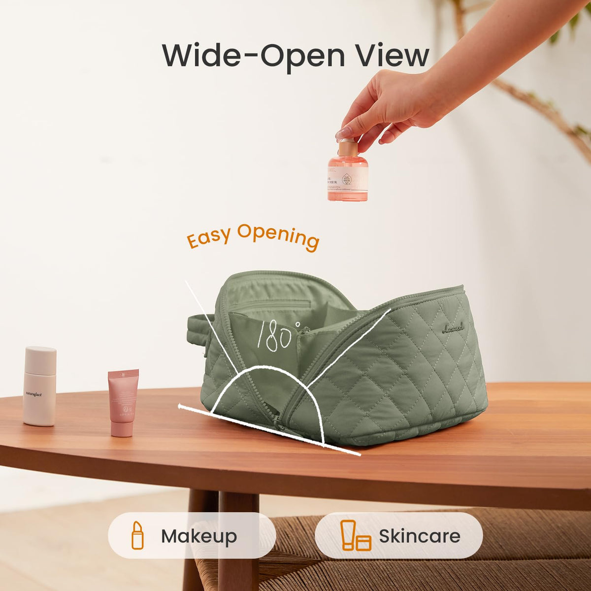 LOVEVOOK Travel Makeup Bag for Women, 2Pcs Puffer Waterproof Cosmetic Organizer, Large Capacity Pouch Open Flat Small Toiletry Bag with Brush Compartment & Handle (Green, Medium) - thewildfolk LOVEVOOK Travel Makeup Bag for Women, 2Pcs Puffer Waterproof Cosmetic Organizer, Large Capacity Pouch Open Flat Small Toiletry Bag with Brush Compartment & Handle (Green, Medium)