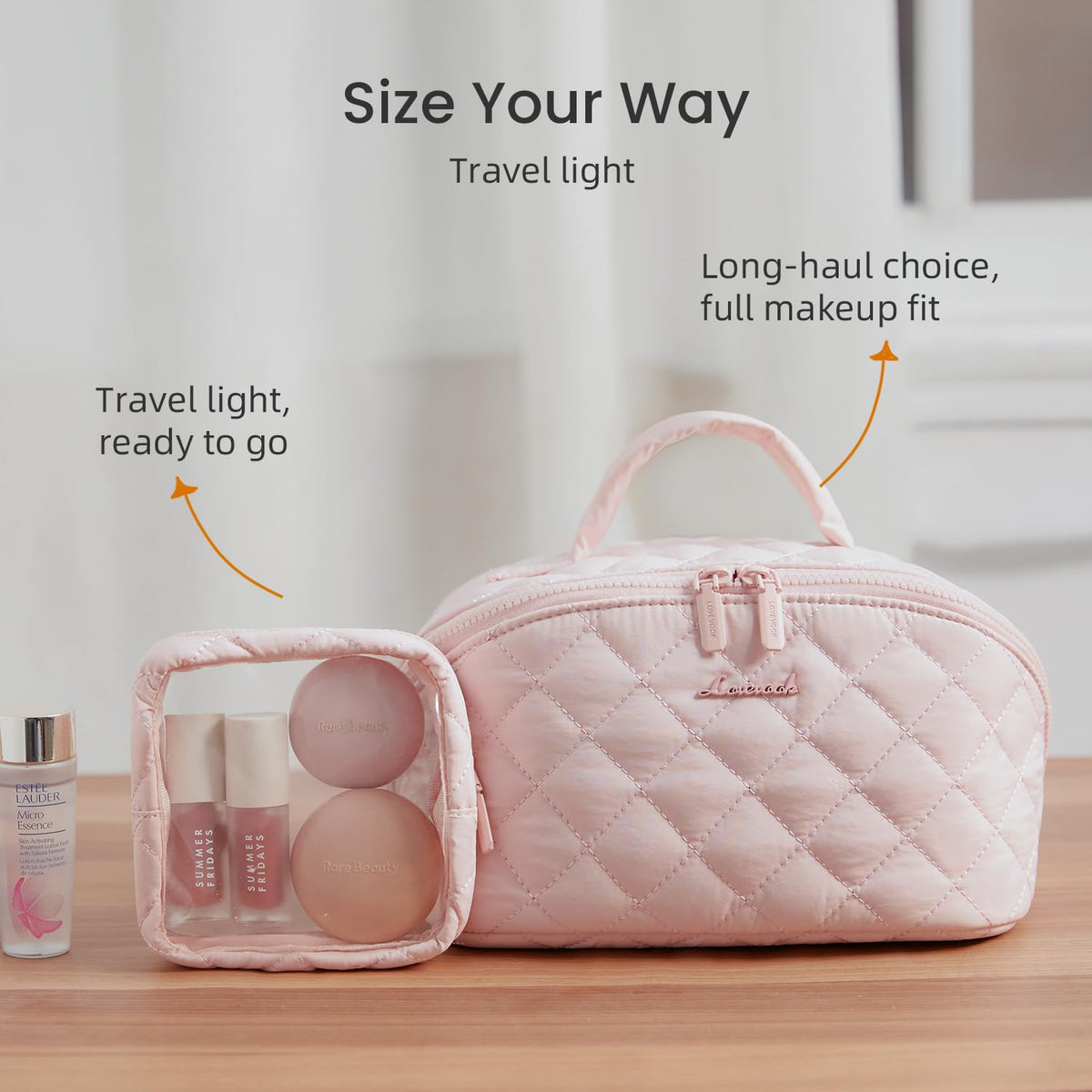 LOVEVOOK Travel Makeup Bag for Women, 2Pcs Puffer Waterproof Cosmetic Organizer, Large Capacity Pouch Open Flat Small Toiletry Bag with Brush Compartment & Handle (Pink, Medium) - thewildfolk LOVEVOOK Travel Makeup Bag for Women, 2Pcs Puffer Waterproof Cosmetic Organizer, Large Capacity Pouch Open Flat Small Toiletry Bag with Brush Compartment & Handle (Pink, Medium)