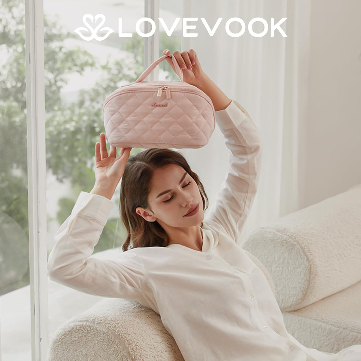 LOVEVOOK Travel Makeup Bag for Women, 2Pcs Puffer Waterproof Cosmetic Organizer, Large Capacity Pouch Open Flat Small Toiletry Bag with Brush Compartment & Handle (Pink, Medium) - thewildfolk LOVEVOOK Travel Makeup Bag for Women, 2Pcs Puffer Waterproof Cosmetic Organizer, Large Capacity Pouch Open Flat Small Toiletry Bag with Brush Compartment & Handle (Pink, Medium)