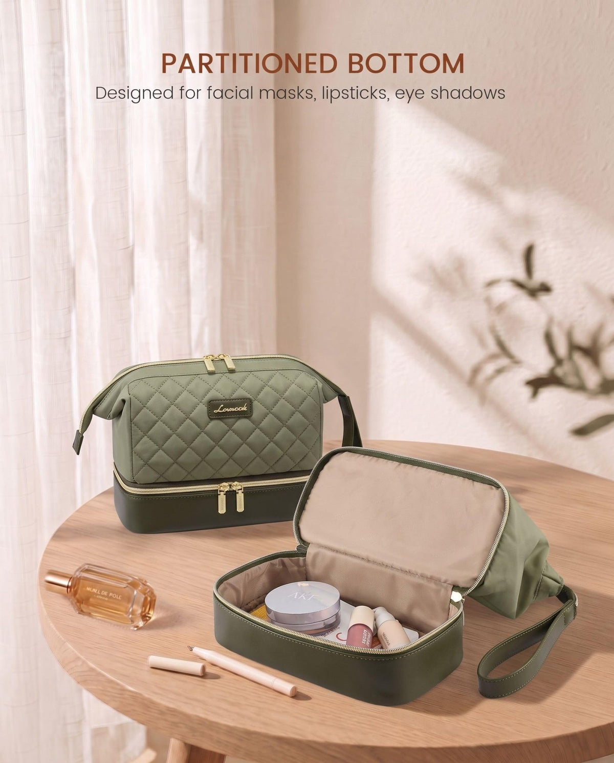 LOVEVOOK Travel Makeup Bag, Portable Double Layer Cosmetic Bag For Women - thewildfolk LOVEVOOK Travel Makeup Bag, Portable Double Layer Cosmetic Bag For Women