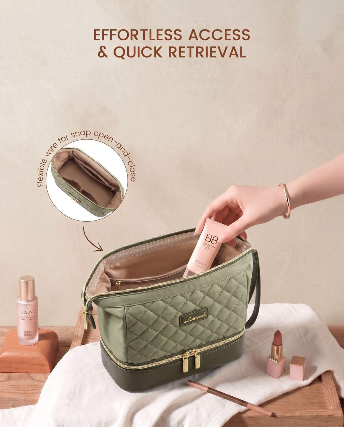 LOVEVOOK Travel Makeup Bag, Portable Double Layer Cosmetic Bag For Women - thewildfolk LOVEVOOK Travel Makeup Bag, Portable Double Layer Cosmetic Bag For Women