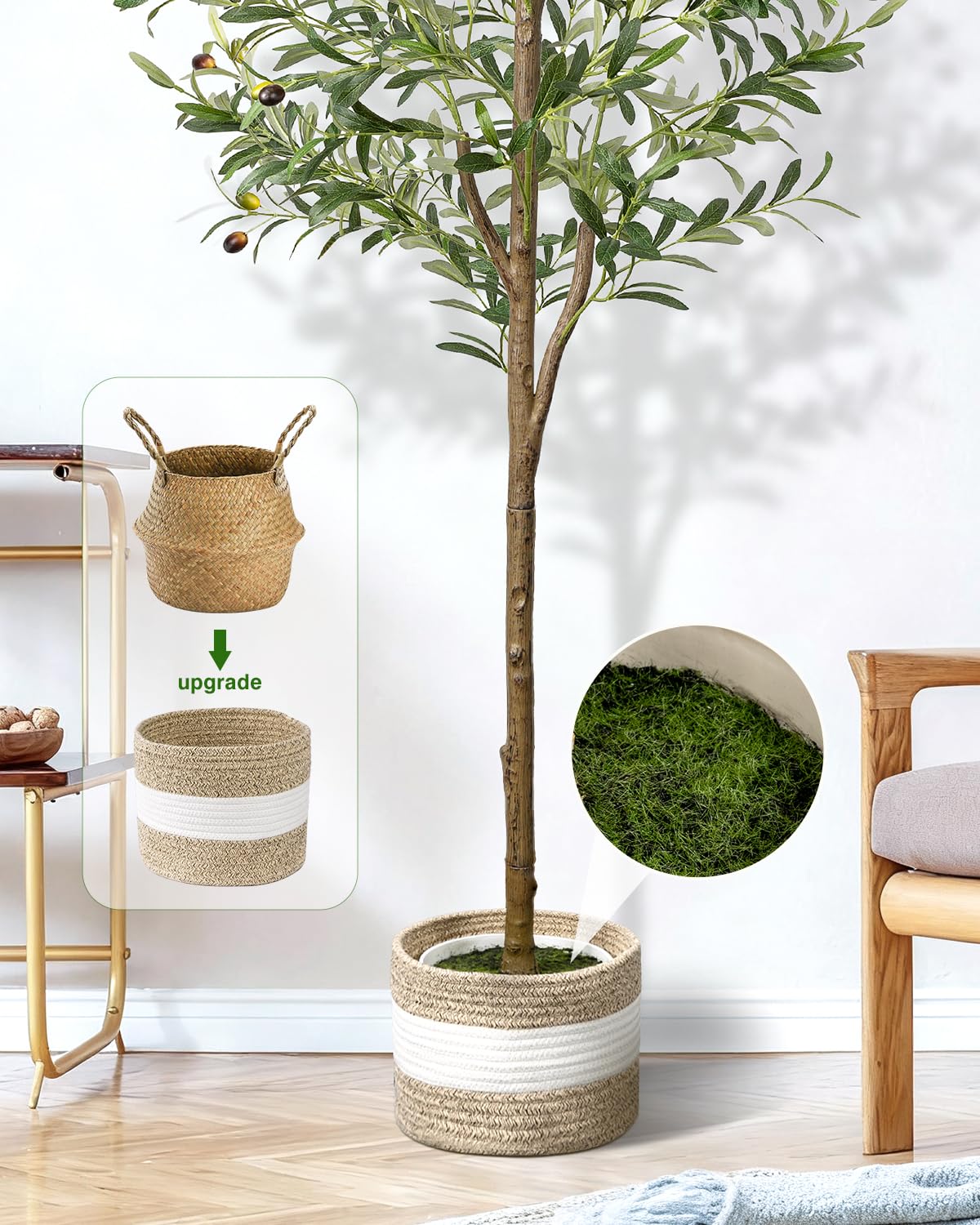 LuceAlberi 6FT Artificial Olive Tree Indoor Tall Faux with Planter&Basket - thewildfolk LuceAlberi 6FT Artificial Olive Tree Indoor Tall Faux with Planter&Basket