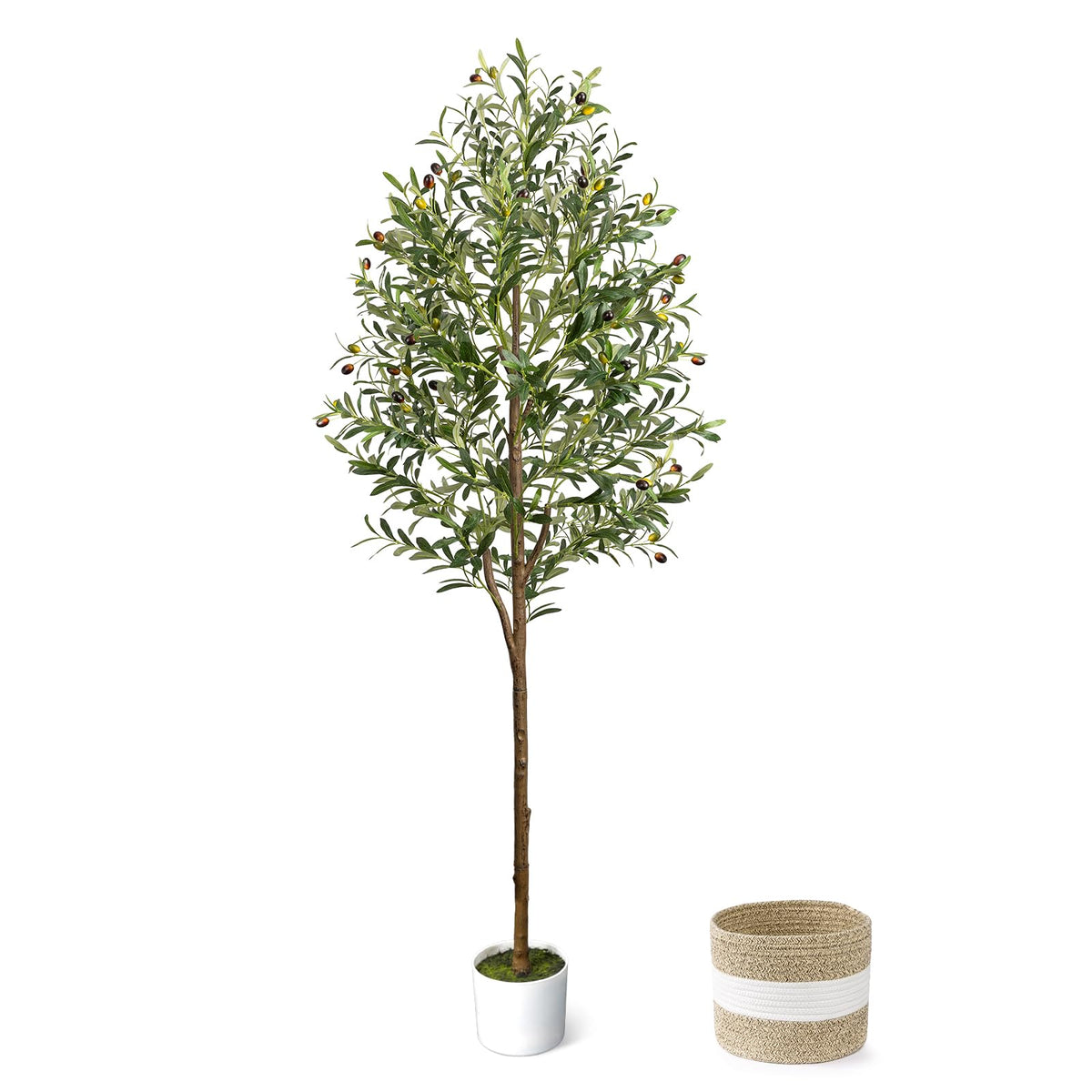 LuceAlberi 6FT Artificial Olive Tree Indoor Tall Faux with Planter&Basket - thewildfolk LuceAlberi 6FT Artificial Olive Tree Indoor Tall Faux with Planter&Basket