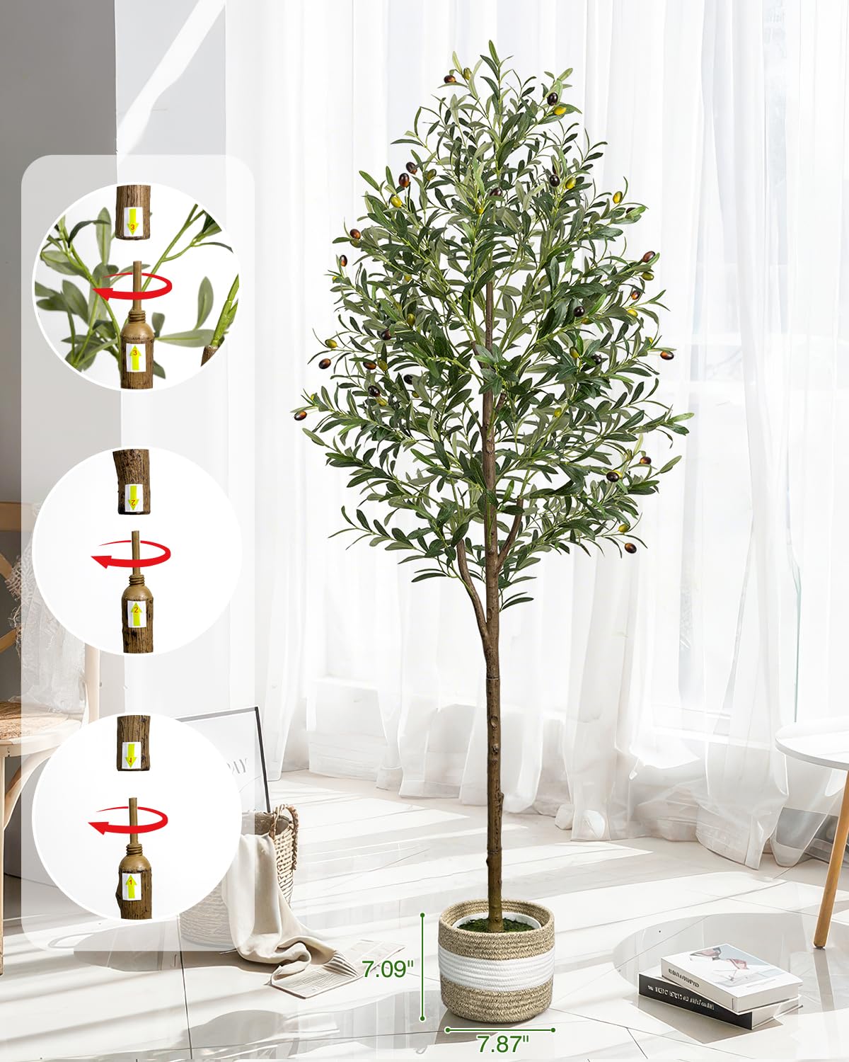 LuceAlberi 6FT Artificial Olive Tree Indoor Tall Faux with Planter&Basket - thewildfolk LuceAlberi 6FT Artificial Olive Tree Indoor Tall Faux with Planter&Basket