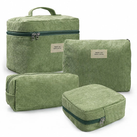 LVWNM 4Pcs Makeup Bag Set for Women Corduroy Cosmetic Bag (09-LightGreen) - thewildfolk LVWNM 4Pcs Makeup Bag Set for Women Corduroy Cosmetic Bag (09-LightGreen)
