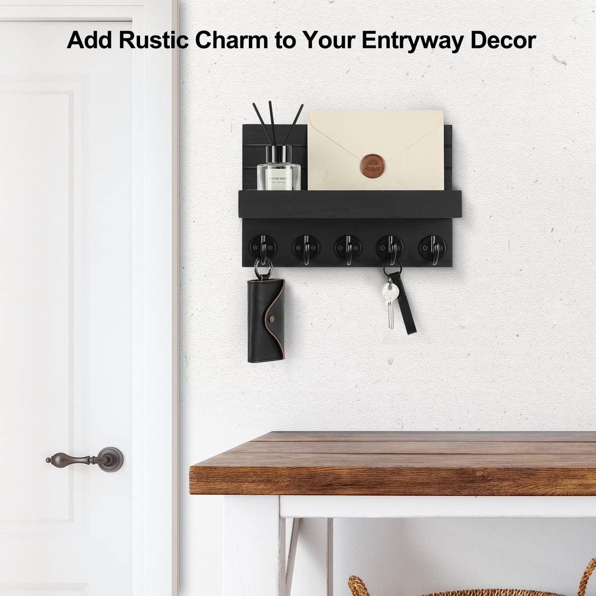 Lwenki Key Holder for Wall, Decorative Key and Mail Holder with Shelf Has Large Hooks for Bags, Coats, Umbrella – Paulownia Wood Key Hanger with Mounting Hardware (9.8”W x 6.7”H x 4.2”D) - thewildfolk Lwenki Key Holder for Wall, Decorative Key and Mail Holder with Shelf Has Large Hooks for Bags, Coats, Umbrella – Paulownia Wood Key Hanger with Mounting Hardware (9.8”W x 6.7”H x 4.2”D)