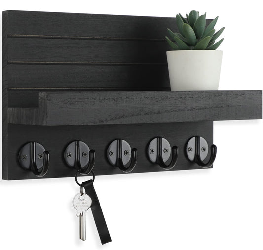 Lwenki Key Holder for Wall, Decorative Key and Mail Holder with Shelf Has Large Hooks for Bags, Coats, Umbrella – Paulownia Wood Key Hanger with Mounting Hardware (9.8”W x 6.7”H x 4.2”D) - thewildfolk Lwenki Key Holder for Wall, Decorative Key and Mail Holder with Shelf Has Large Hooks for Bags, Coats, Umbrella – Paulownia Wood Key Hanger with Mounting Hardware (9.8”W x 6.7”H x 4.2”D)