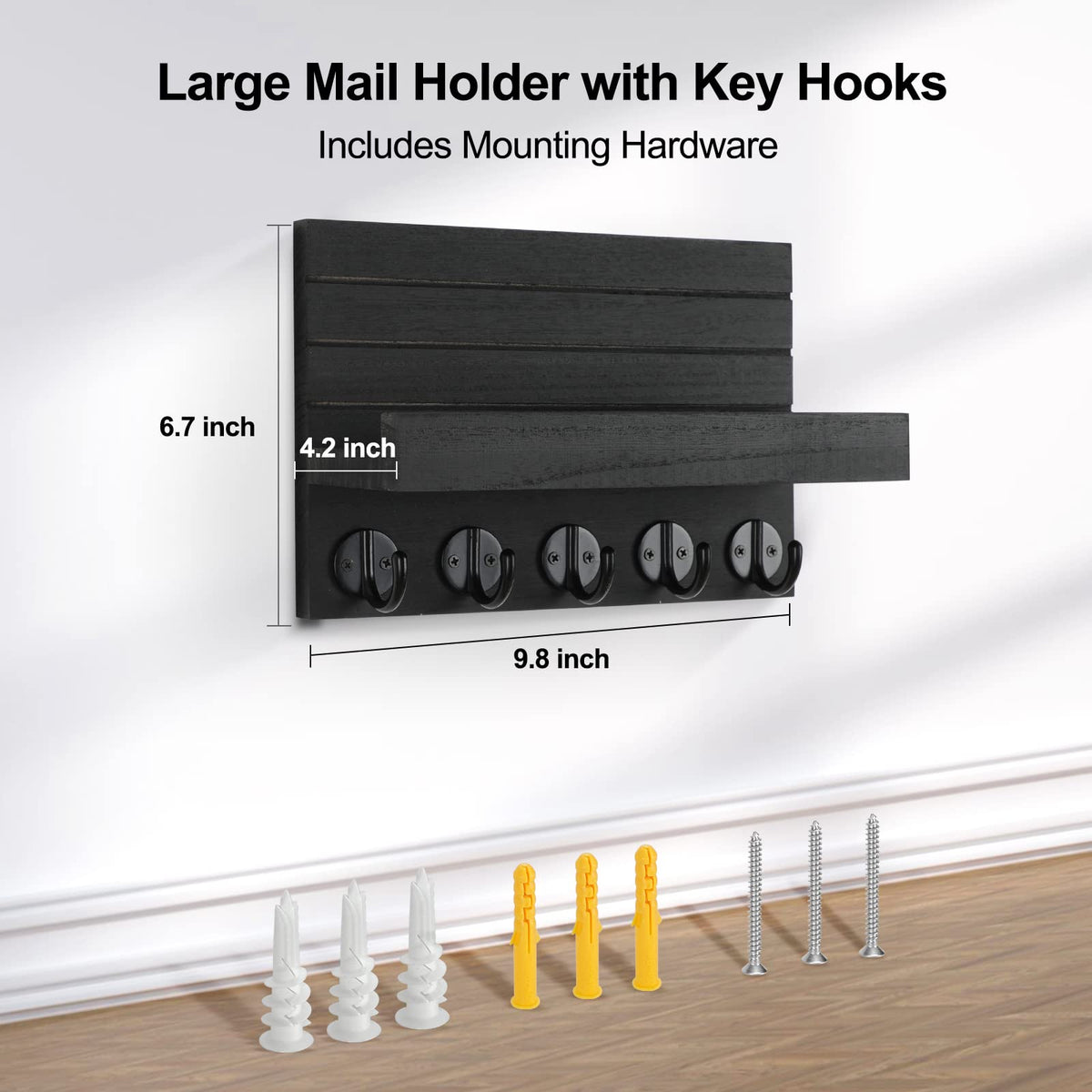 Lwenki Key Holder for Wall, Decorative Key and Mail Holder with Shelf Has Large Hooks for Bags, Coats, Umbrella – Paulownia Wood Key Hanger with Mounting Hardware (9.8”W x 6.7”H x 4.2”D) - thewildfolk Lwenki Key Holder for Wall, Decorative Key and Mail Holder with Shelf Has Large Hooks for Bags, Coats, Umbrella – Paulownia Wood Key Hanger with Mounting Hardware (9.8”W x 6.7”H x 4.2”D)