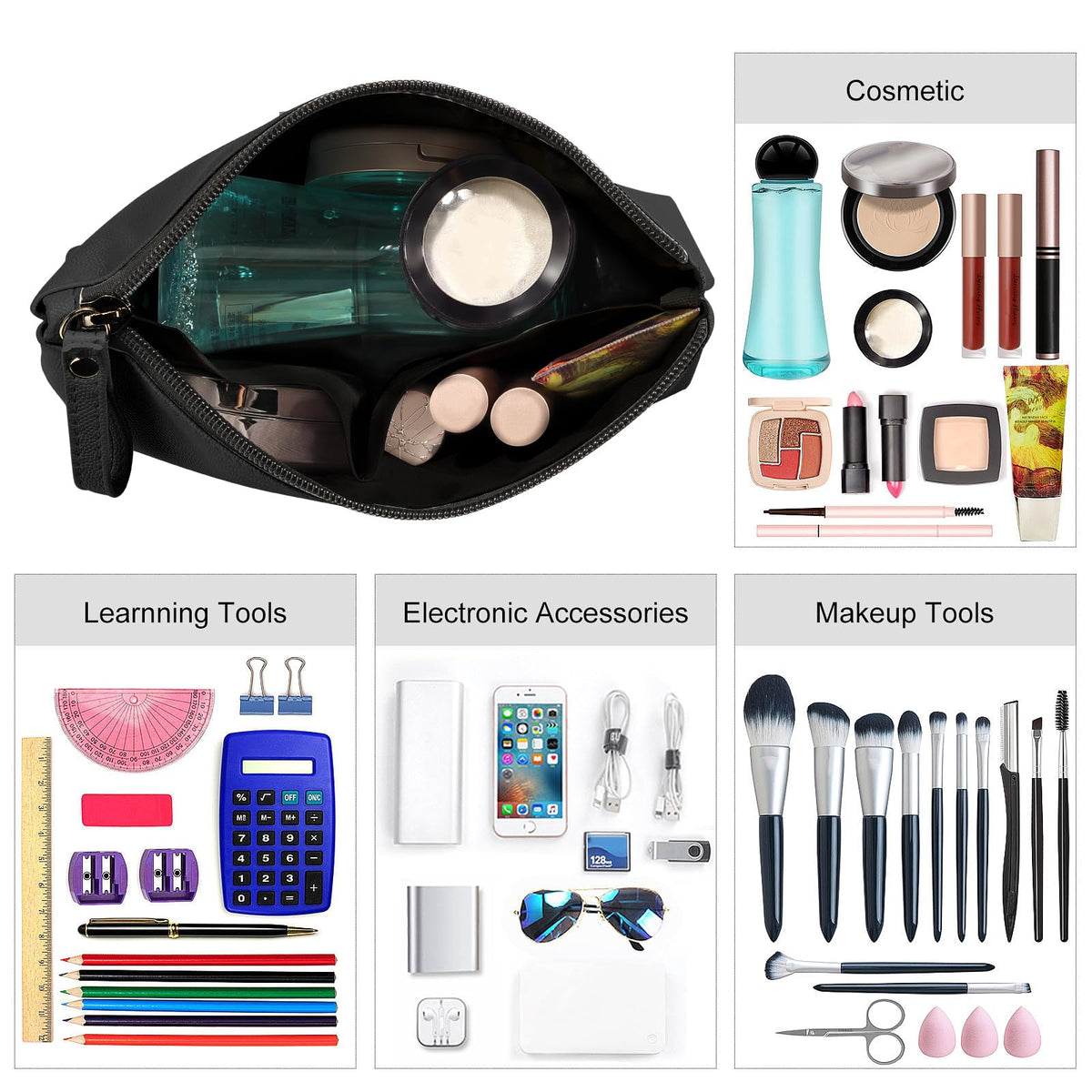 MAANGE Cosmetic Bags for Women Small Makeup Bag for Purse Pu Leather Makeup Pouch Travel Makeup Bag with Zipper Make Up Bag for Travelling (Black) - thewildfolk MAANGE Cosmetic Bags for Women Small Makeup Bag for Purse Pu Leather Makeup Pouch Travel Makeup Bag with Zipper Make Up Bag for Travelling (Black)