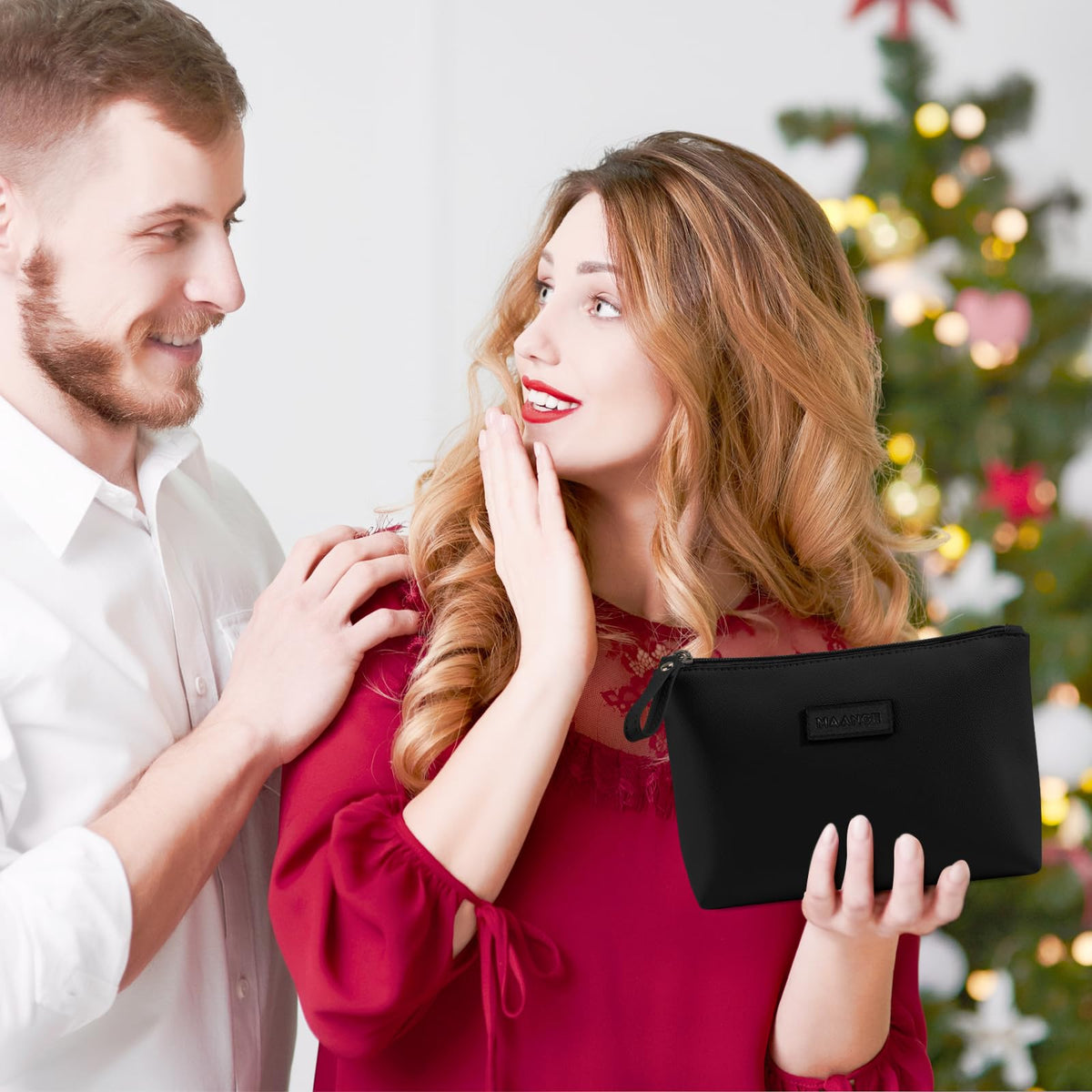 MAANGE Cosmetic Bags for Women Small Makeup Bag for Purse Pu Leather Makeup Pouch Travel Makeup Bag with Zipper Make Up Bag for Travelling (Black) - thewildfolk MAANGE Cosmetic Bags for Women Small Makeup Bag for Purse Pu Leather Makeup Pouch Travel Makeup Bag with Zipper Make Up Bag for Travelling (Black)