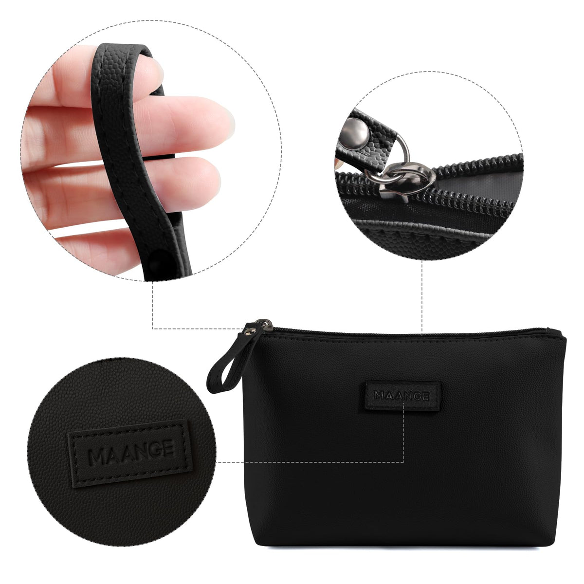 MAANGE Cosmetic Bags for Women Small Makeup Bag for Purse Pu Leather Makeup Pouch Travel Makeup Bag with Zipper Make Up Bag for Travelling (Black) - thewildfolk MAANGE Cosmetic Bags for Women Small Makeup Bag for Purse Pu Leather Makeup Pouch Travel Makeup Bag with Zipper Make Up Bag for Travelling (Black)