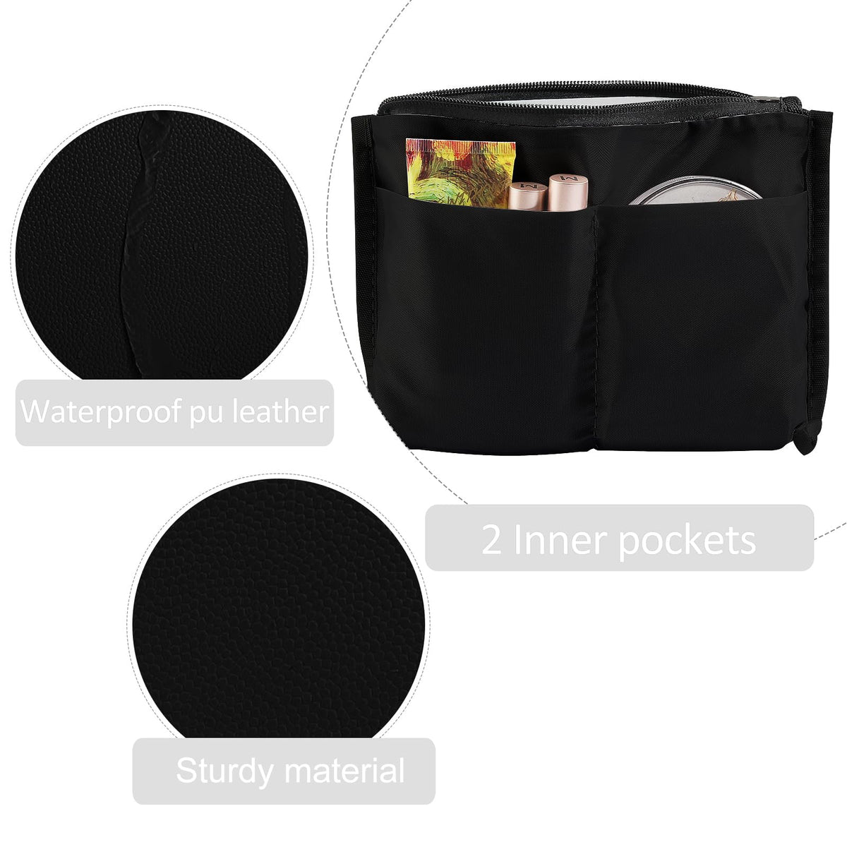 MAANGE Cosmetic Bags for Women Small Makeup Bag for Purse Pu Leather Makeup Pouch Travel Makeup Bag with Zipper Make Up Bag for Travelling (Black) - thewildfolk MAANGE Cosmetic Bags for Women Small Makeup Bag for Purse Pu Leather Makeup Pouch Travel Makeup Bag with Zipper Make Up Bag for Travelling (Black)