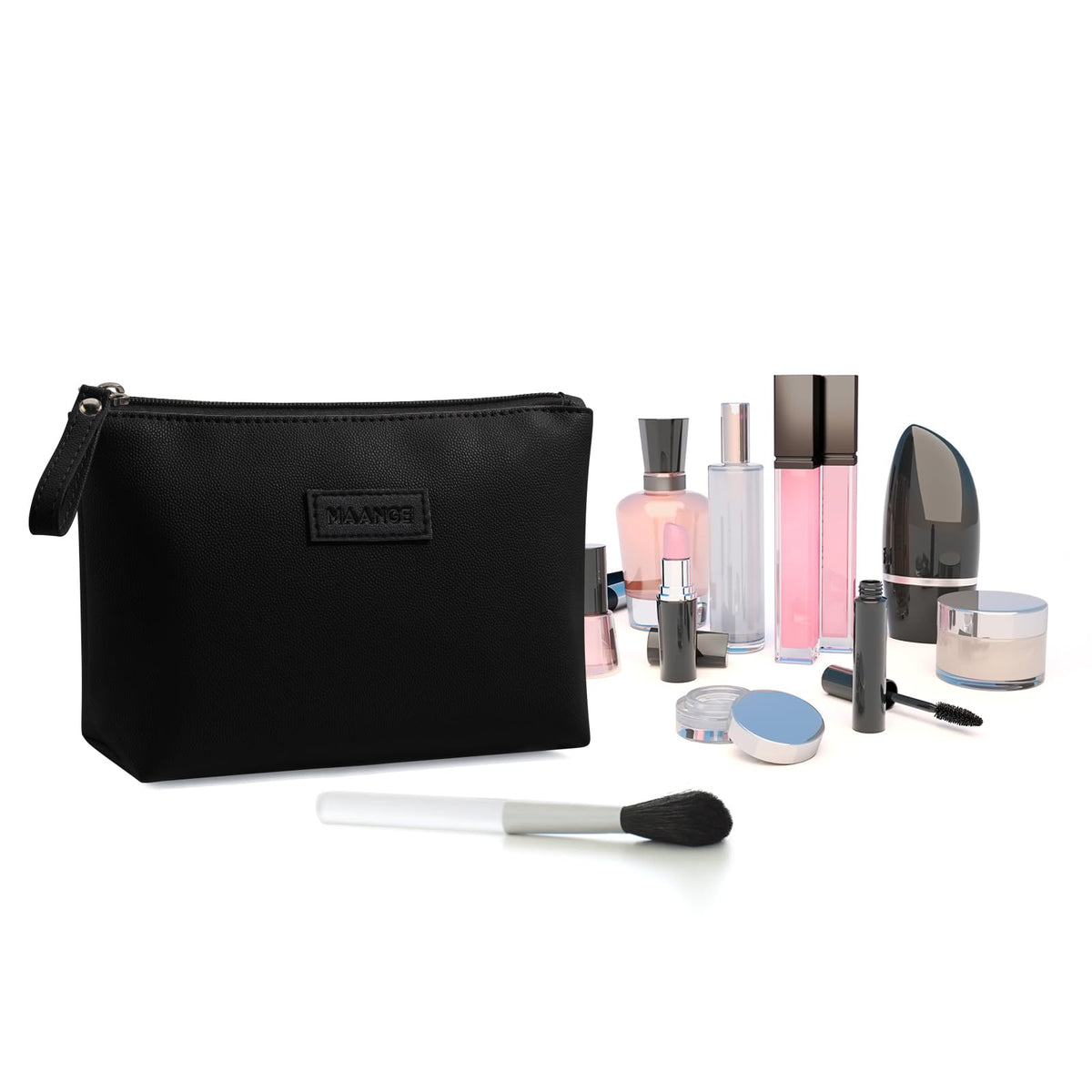 MAANGE Cosmetic Bags for Women Small Makeup Bag for Purse Pu Leather Makeup Pouch Travel Makeup Bag with Zipper Make Up Bag for Travelling (Black) - thewildfolk MAANGE Cosmetic Bags for Women Small Makeup Bag for Purse Pu Leather Makeup Pouch Travel Makeup Bag with Zipper Make Up Bag for Travelling (Black)