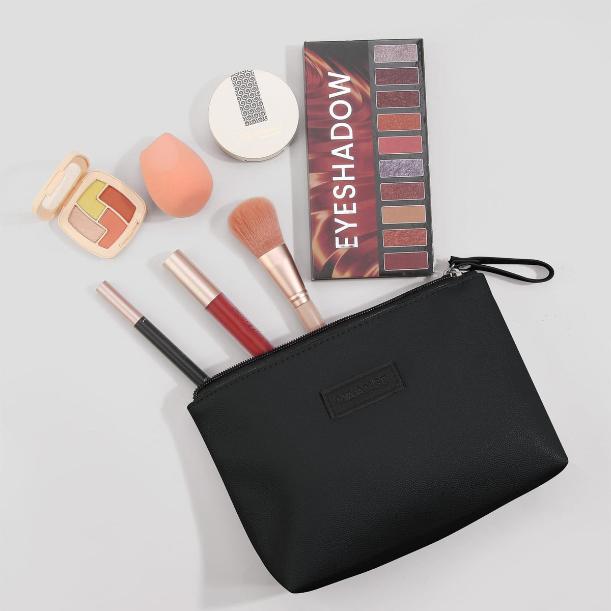 MAANGE Cosmetic Bags for Women Small Makeup Bag for Purse Pu Leather Makeup Pouch Travel Makeup Bag with Zipper Make Up Bag for Travelling (Black) - thewildfolk MAANGE Cosmetic Bags for Women Small Makeup Bag for Purse Pu Leather Makeup Pouch Travel Makeup Bag with Zipper Make Up Bag for Travelling (Black)