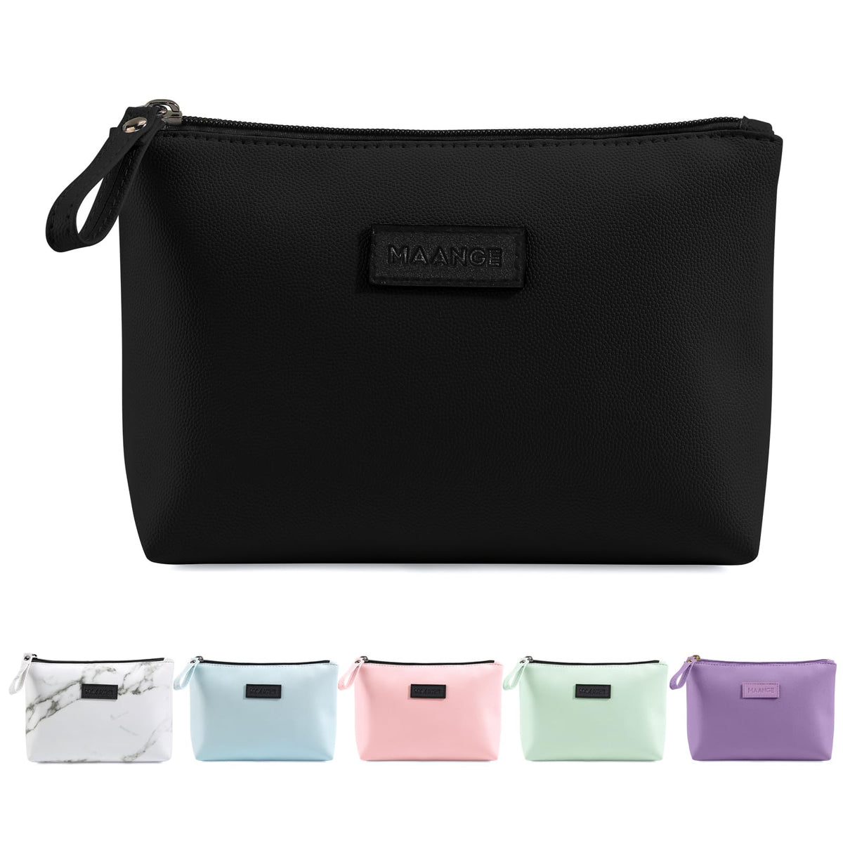 MAANGE Cosmetic Bags for Women Small Makeup Bag for Purse Pu Leather Makeup Pouch Travel Makeup Bag with Zipper Make Up Bag for Travelling (Black) - thewildfolk MAANGE Cosmetic Bags for Women Small Makeup Bag for Purse Pu Leather Makeup Pouch Travel Makeup Bag with Zipper Make Up Bag for Travelling (Black)