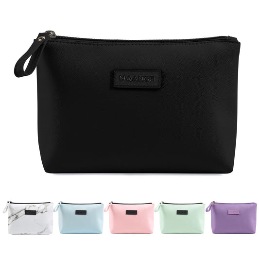 MAANGE Cosmetic Bags for Women Small Makeup Bag for Purse Pu Leather Makeup Pouch Travel Makeup Bag with Zipper Make Up Bag for Travelling (Black) - thewildfolk MAANGE Cosmetic Bags for Women Small Makeup Bag for Purse Pu Leather Makeup Pouch Travel Makeup Bag with Zipper Make Up Bag for Travelling (Black)