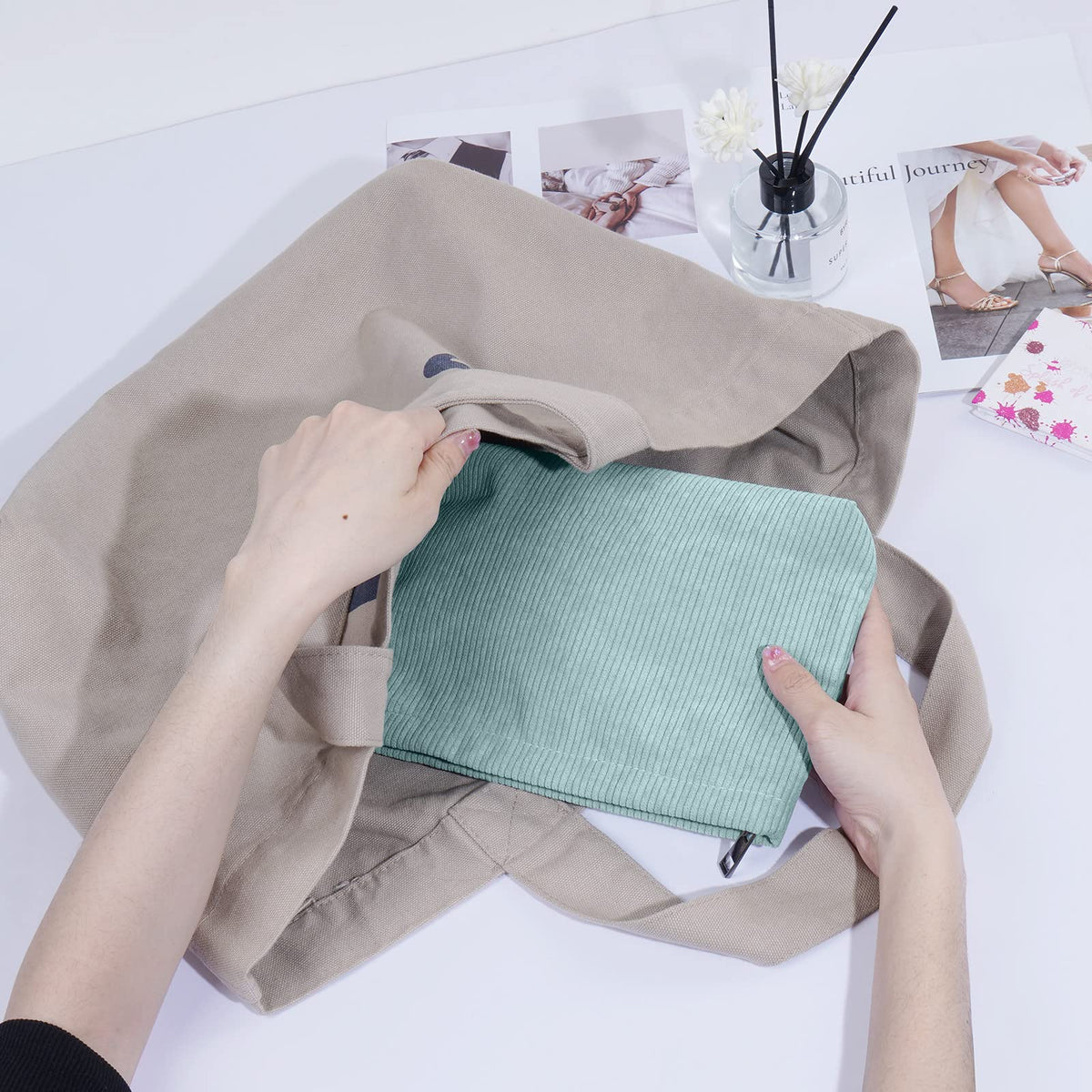 MAANGE Small Makeup Bag For Purse, Travel Cosmetic Bag Makeup Pouch Corduroy Portable Versatile Zipper Pouch For Women (GREEN) - thewildfolk MAANGE Small Makeup Bag For Purse, Travel Cosmetic Bag Makeup Pouch Corduroy Portable Versatile Zipper Pouch For Women (GREEN)