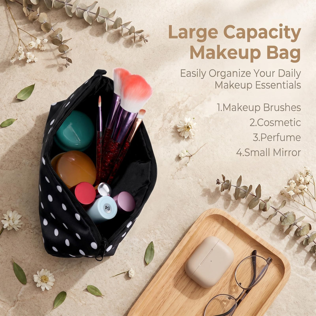 Mabor Polka Dot Makeup Bag for Women Lightweight Travel Cosmetic Pouch - thewildfolk Mabor Polka Dot Makeup Bag for Women Lightweight Travel Cosmetic Pouch