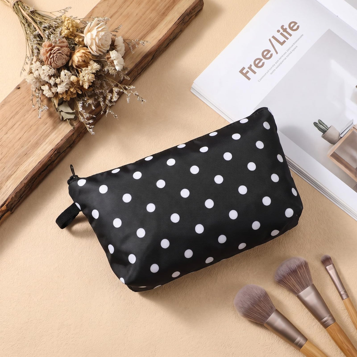 Mabor Polka Dot Makeup Bag for Women Lightweight Travel Cosmetic Pouch - thewildfolk Mabor Polka Dot Makeup Bag for Women Lightweight Travel Cosmetic Pouch