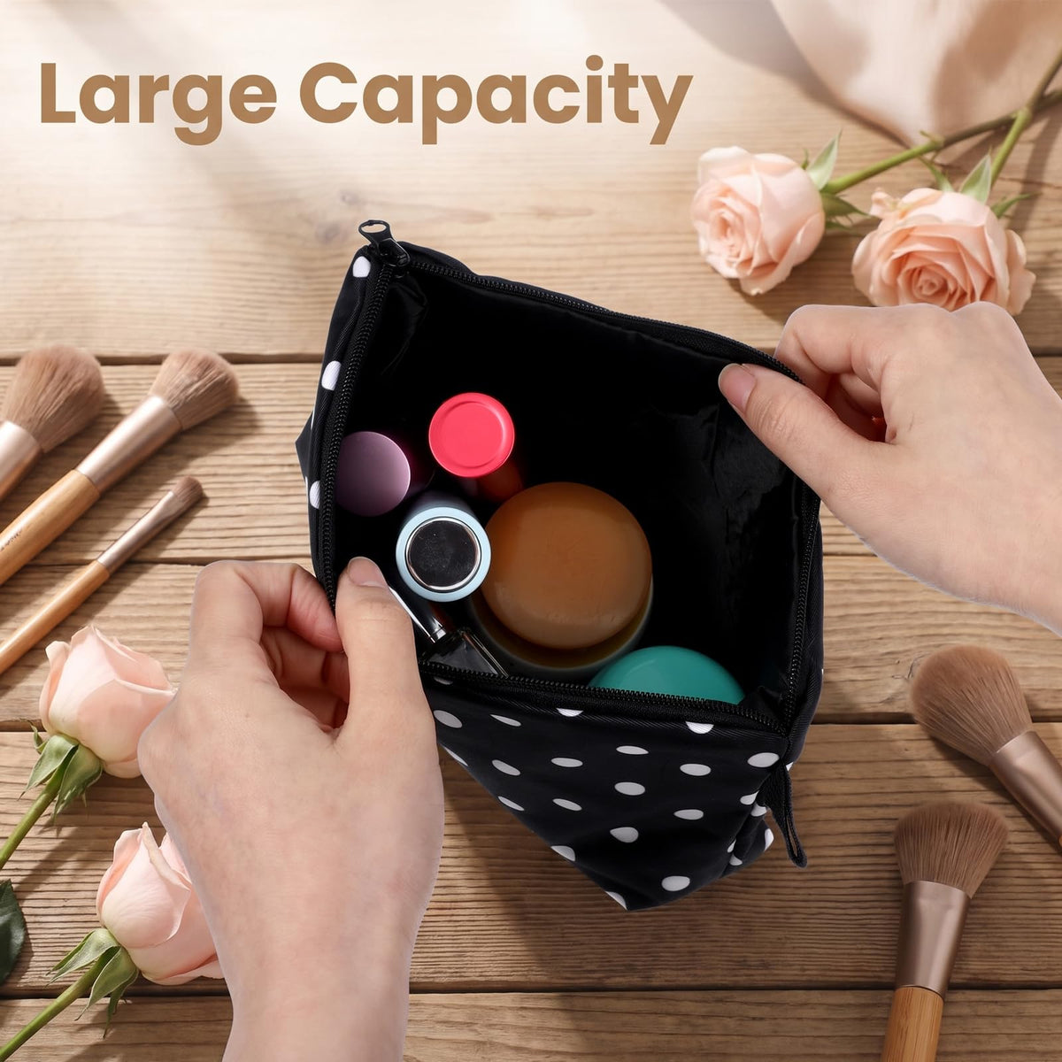 Mabor Polka Dot Makeup Bag for Women Lightweight Travel Cosmetic Pouch - thewildfolk Mabor Polka Dot Makeup Bag for Women Lightweight Travel Cosmetic Pouch