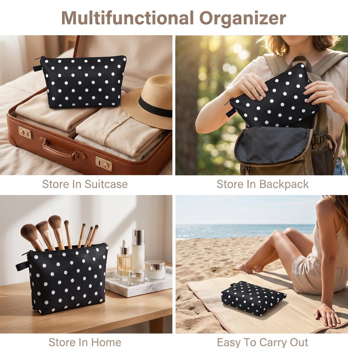 Mabor Polka Dot Makeup Bag for Women Lightweight Travel Cosmetic Pouch - thewildfolk Mabor Polka Dot Makeup Bag for Women Lightweight Travel Cosmetic Pouch