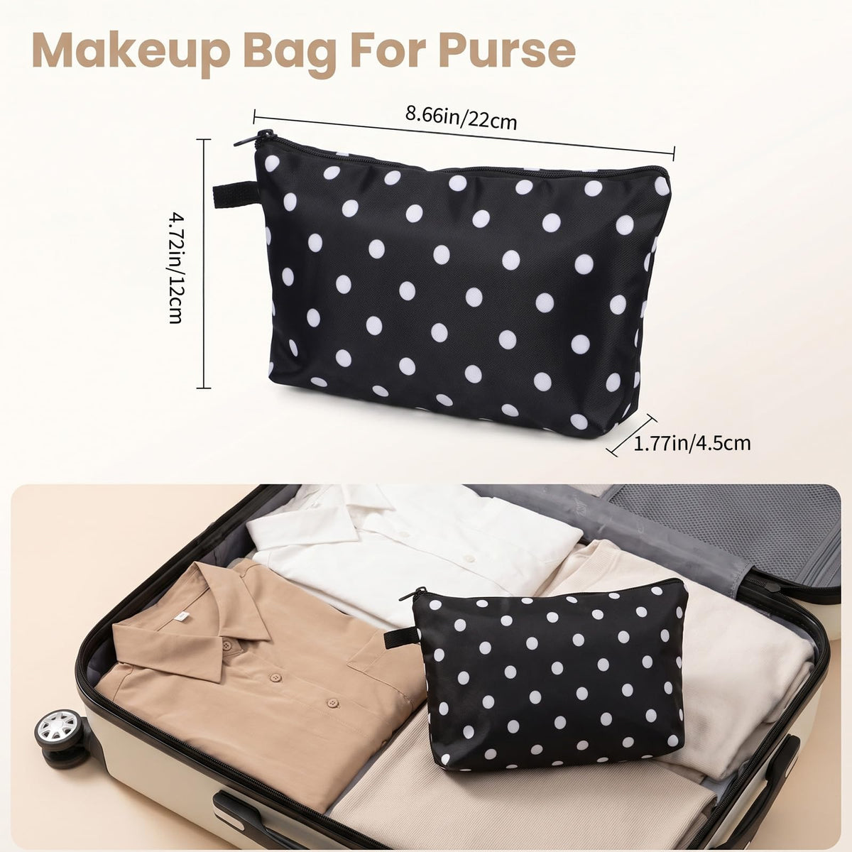 Mabor Polka Dot Makeup Bag for Women Lightweight Travel Cosmetic Pouch - thewildfolk Mabor Polka Dot Makeup Bag for Women Lightweight Travel Cosmetic Pouch
