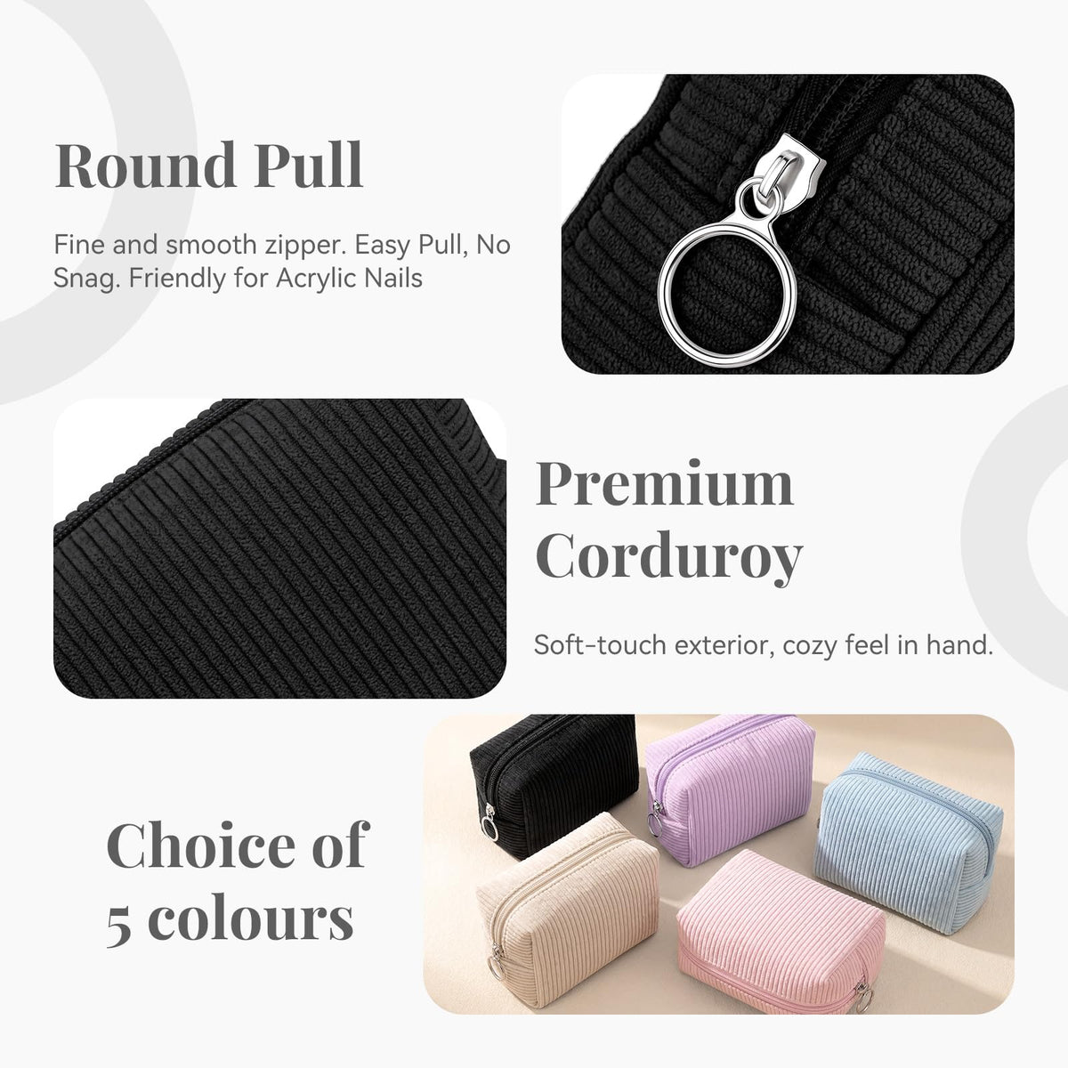 MAGEFY Corduroy Makeup Bag - Small Travel Cosmetic Pouch for Women, Portable Mini Zipper Purse with Everyday Essentials for Office, or Trip (Black) - thewildfolk MAGEFY Corduroy Makeup Bag - Small Travel Cosmetic Pouch for Women, Portable Mini Zipper Purse with Everyday Essentials for Office, or Trip (Black)