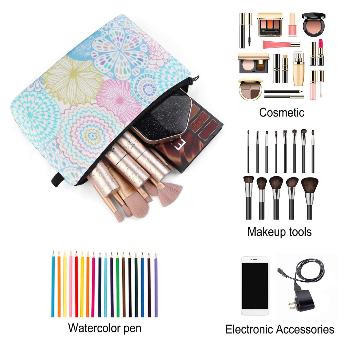 MAGEFY Makeup Bag 3 Styles Portable Travel Cosmetic Bag for Women Flower Patterns Small Toiletry Bag Sloth Gifts for Women Makeup Pouch with Black Zipper Pouch (3 packs) - thewildfolk MAGEFY Makeup Bag 3 Styles Portable Travel Cosmetic Bag for Women Flower Patterns Small Toiletry Bag Sloth Gifts for Women Makeup Pouch with Black Zipper Pouch (3 packs)