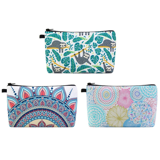 MAGEFY Makeup Bag 3 Styles Portable Travel Cosmetic Bag for Women Flower Patterns Small Toiletry Bag Sloth Gifts for Women Makeup Pouch with Black Zipper Pouch (3 packs) - thewildfolk MAGEFY Makeup Bag 3 Styles Portable Travel Cosmetic Bag for Women Flower Patterns Small Toiletry Bag Sloth Gifts for Women Makeup Pouch with Black Zipper Pouch (3 packs)