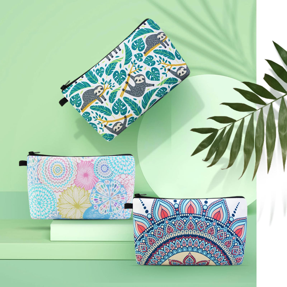MAGEFY Makeup Bag 3 Styles Portable Travel Cosmetic Bag for Women Flower Patterns Small Toiletry Bag Sloth Gifts for Women Makeup Pouch with Black Zipper Pouch (3 packs) - thewildfolk MAGEFY Makeup Bag 3 Styles Portable Travel Cosmetic Bag for Women Flower Patterns Small Toiletry Bag Sloth Gifts for Women Makeup Pouch with Black Zipper Pouch (3 packs)