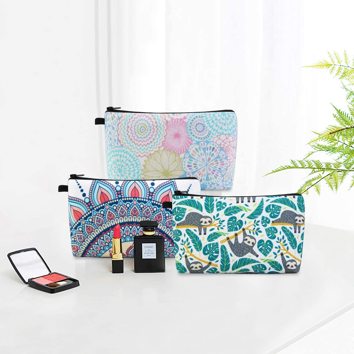 MAGEFY Makeup Bag 3 Styles Portable Travel Cosmetic Bag for Women Flower Patterns Small Toiletry Bag Sloth Gifts for Women Makeup Pouch with Black Zipper Pouch (3 packs) - thewildfolk MAGEFY Makeup Bag 3 Styles Portable Travel Cosmetic Bag for Women Flower Patterns Small Toiletry Bag Sloth Gifts for Women Makeup Pouch with Black Zipper Pouch (3 packs)