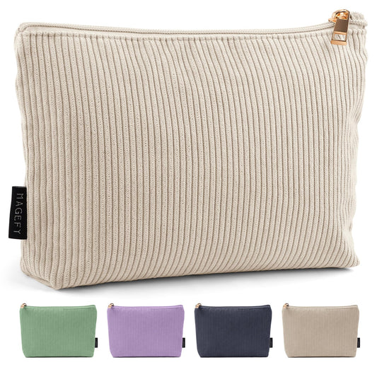 MAGEFY Small Makeup Bag for Purse Corduroy Makeup Bag with Inner Zipper Pockets Travel Cosmetic Bag for Women Preppy Stuff Aesthetic Gifts Back to School Supplies, Beige - thewildfolk MAGEFY Small Makeup Bag for Purse Corduroy Makeup Bag with Inner Zipper Pockets Travel Cosmetic Bag for Women Preppy Stuff Aesthetic Gifts Back to School Supplies, Beige