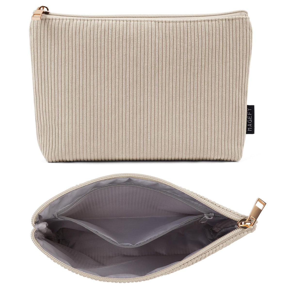 MAGEFY Small Makeup Bag for Purse Corduroy Makeup Bag with Inner Zipper Pockets Travel Cosmetic Bag for Women Preppy Stuff Aesthetic Gifts Back to School Supplies, Beige - thewildfolk MAGEFY Small Makeup Bag for Purse Corduroy Makeup Bag with Inner Zipper Pockets Travel Cosmetic Bag for Women Preppy Stuff Aesthetic Gifts Back to School Supplies, Beige