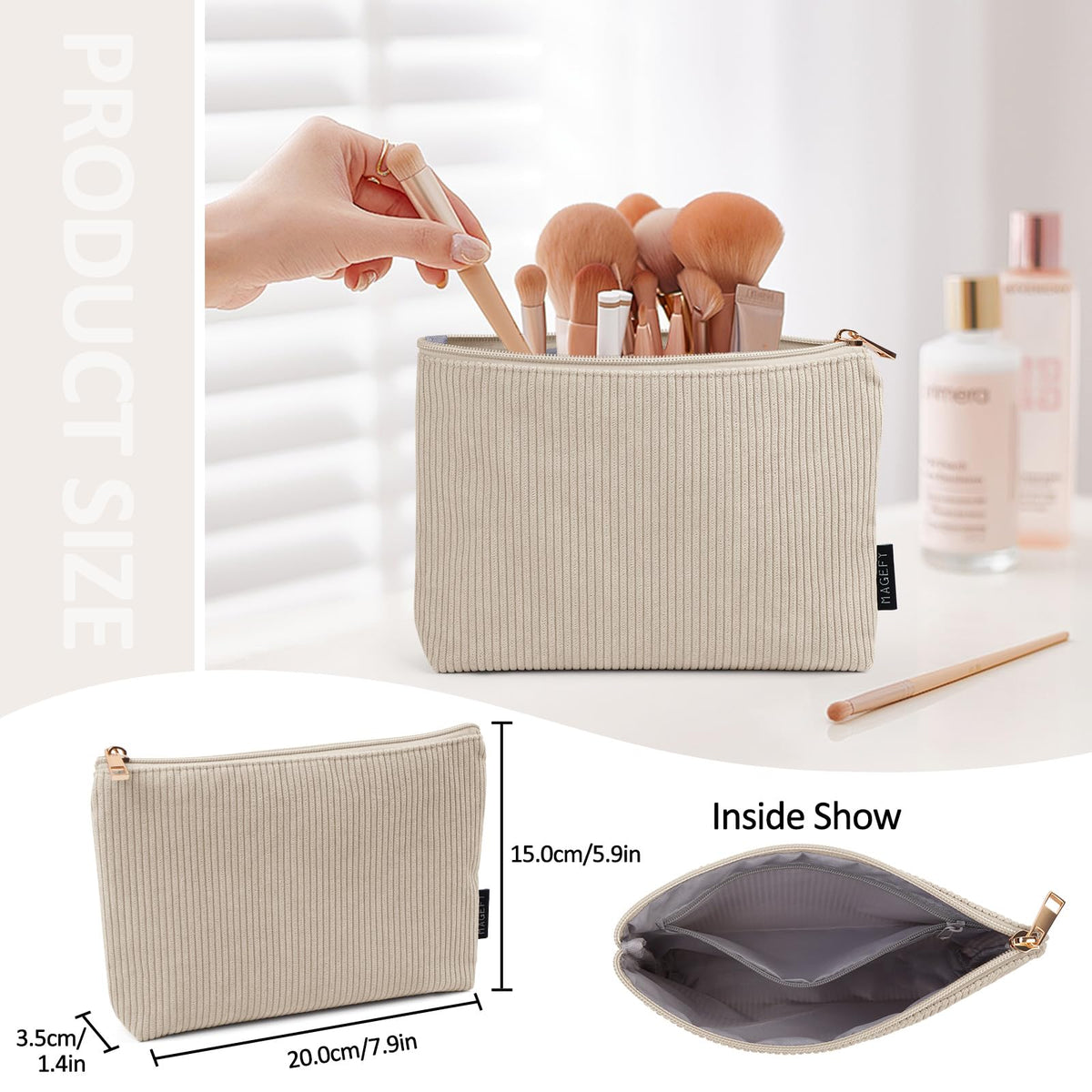 MAGEFY Small Makeup Bag for Purse Corduroy Makeup Bag with Inner Zipper Pockets Travel Cosmetic Bag for Women Preppy Stuff Aesthetic Gifts Back to School Supplies, Beige - thewildfolk MAGEFY Small Makeup Bag for Purse Corduroy Makeup Bag with Inner Zipper Pockets Travel Cosmetic Bag for Women Preppy Stuff Aesthetic Gifts Back to School Supplies, Beige