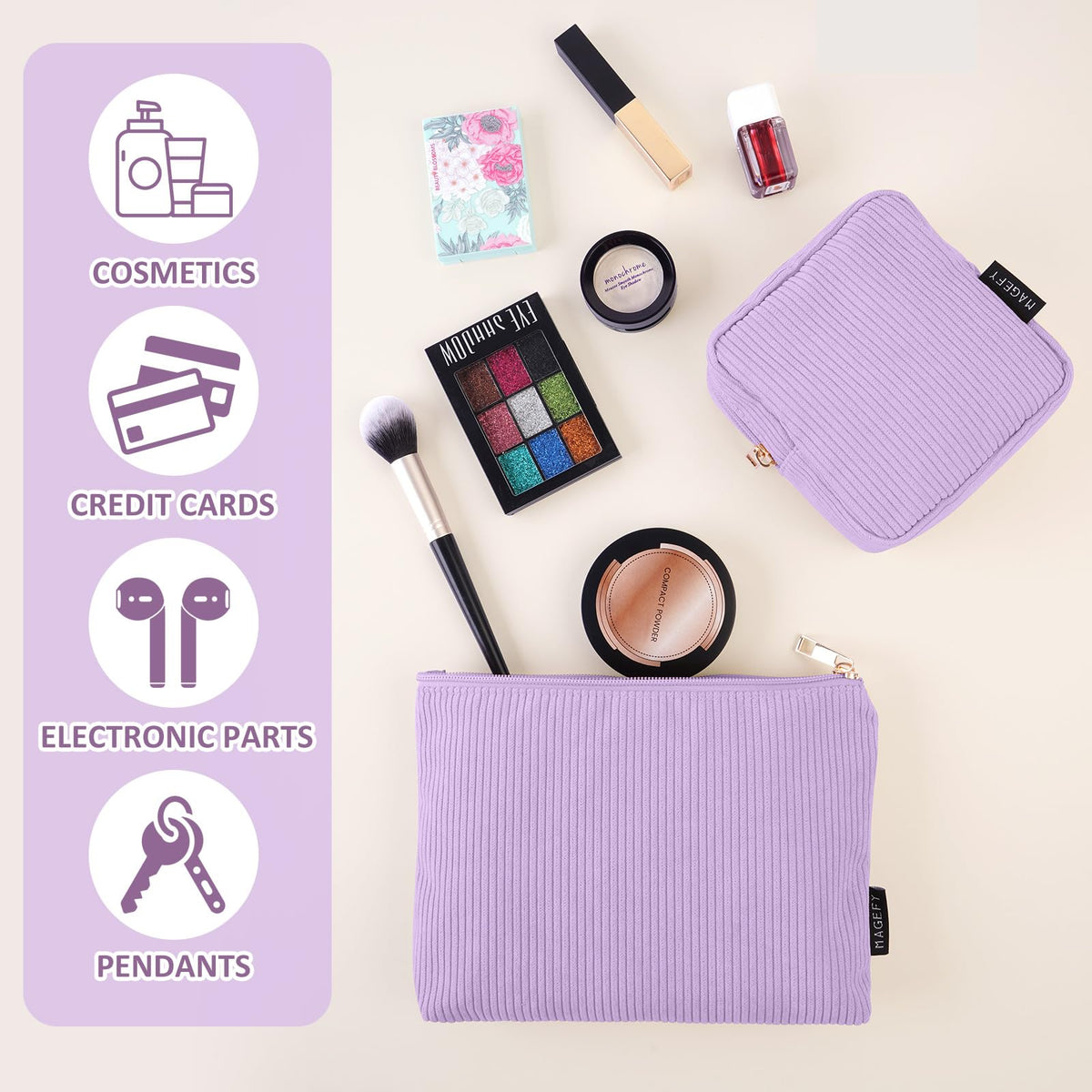 MAGEFY Small Makeup Bag for Purse Corduroy Makeup Bag with Inner Zipper Pockets Travel Cosmetic Bag for Women Preppy Stuff, Purple - thewildfolk MAGEFY Small Makeup Bag for Purse Corduroy Makeup Bag with Inner Zipper Pockets Travel Cosmetic Bag for Women Preppy Stuff, Purple