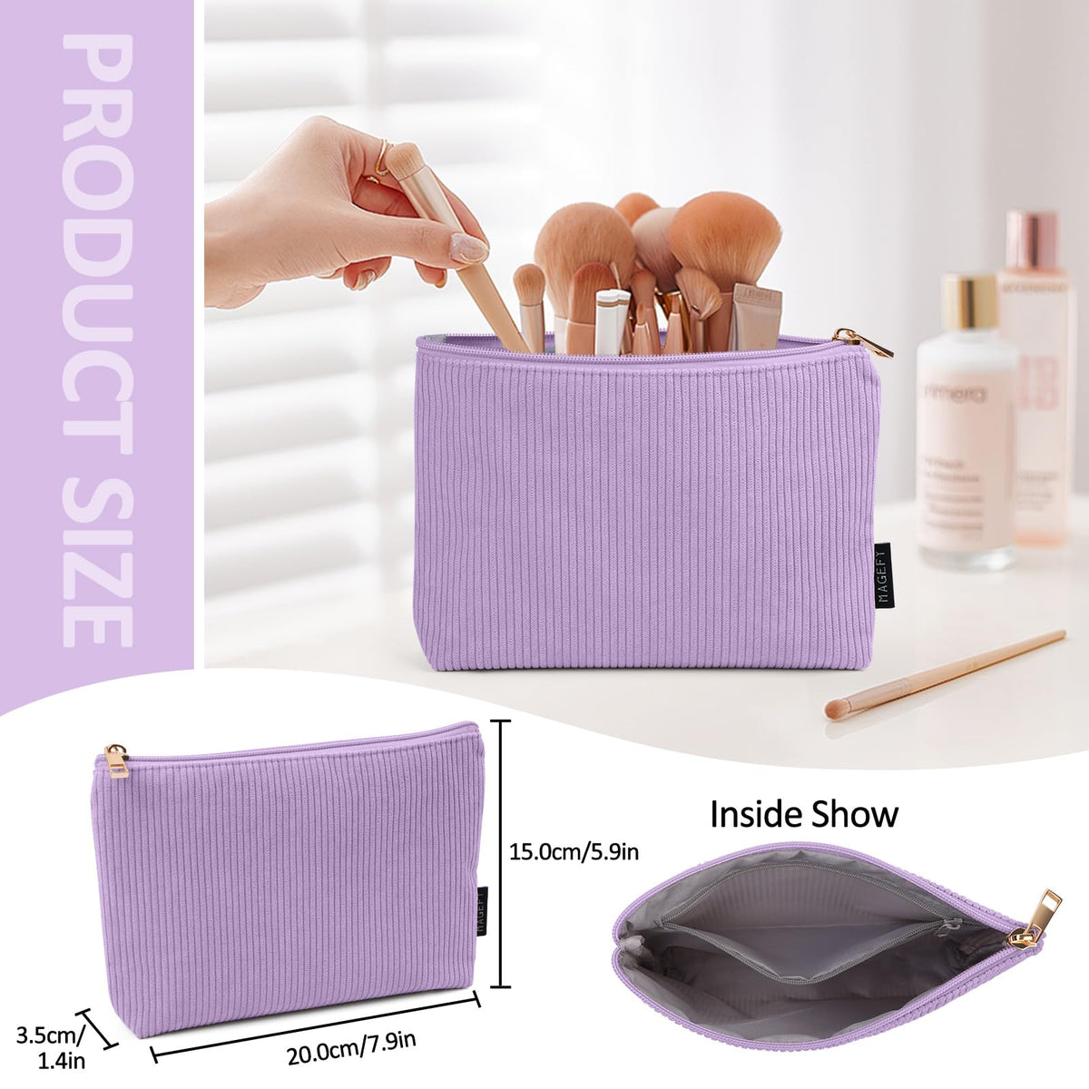 MAGEFY Small Makeup Bag for Purse Corduroy Makeup Bag with Inner Zipper Pockets Travel Cosmetic Bag for Women Preppy Stuff, Purple - thewildfolk MAGEFY Small Makeup Bag for Purse Corduroy Makeup Bag with Inner Zipper Pockets Travel Cosmetic Bag for Women Preppy Stuff, Purple
