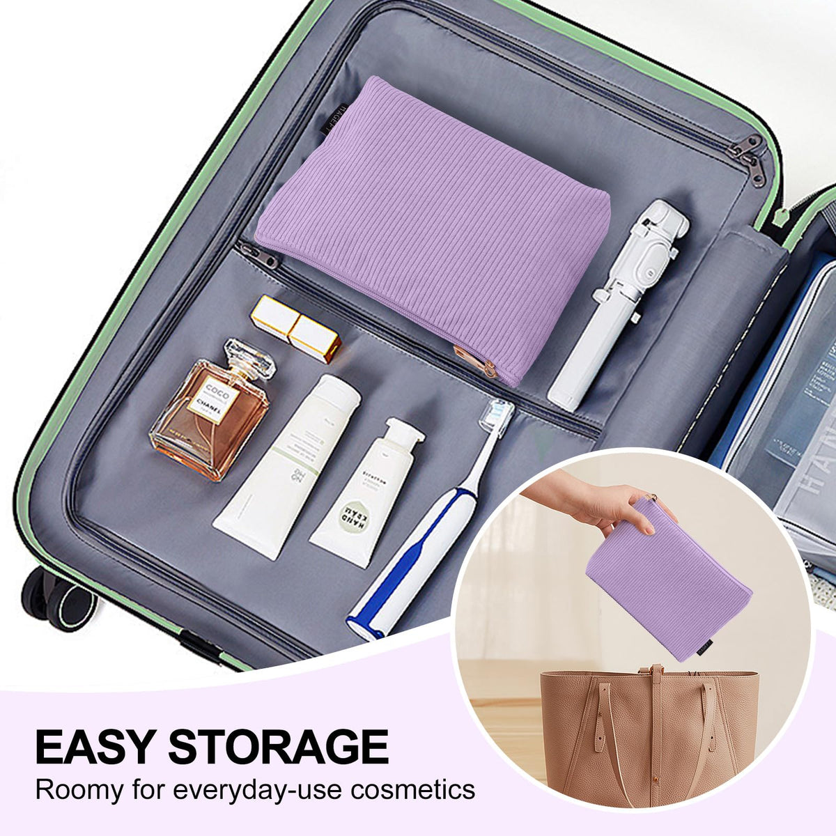 MAGEFY Small Makeup Bag for Purse Corduroy Makeup Bag with Inner Zipper Pockets Travel Cosmetic Bag for Women Preppy Stuff, Purple - thewildfolk MAGEFY Small Makeup Bag for Purse Corduroy Makeup Bag with Inner Zipper Pockets Travel Cosmetic Bag for Women Preppy Stuff, Purple